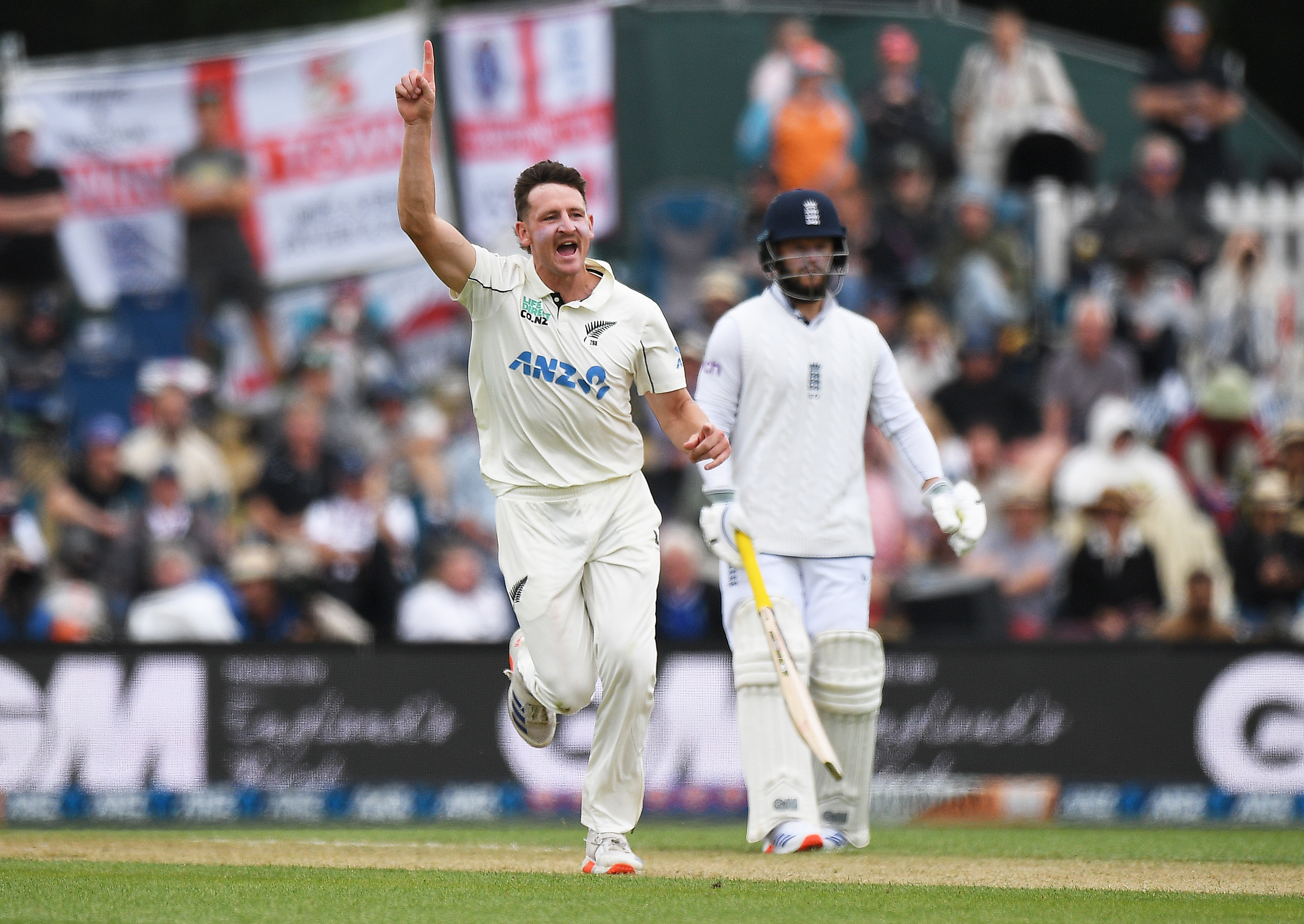 Nathan Smith celebrates the wicket of England's Jacob Bethell. Photo / Photosport