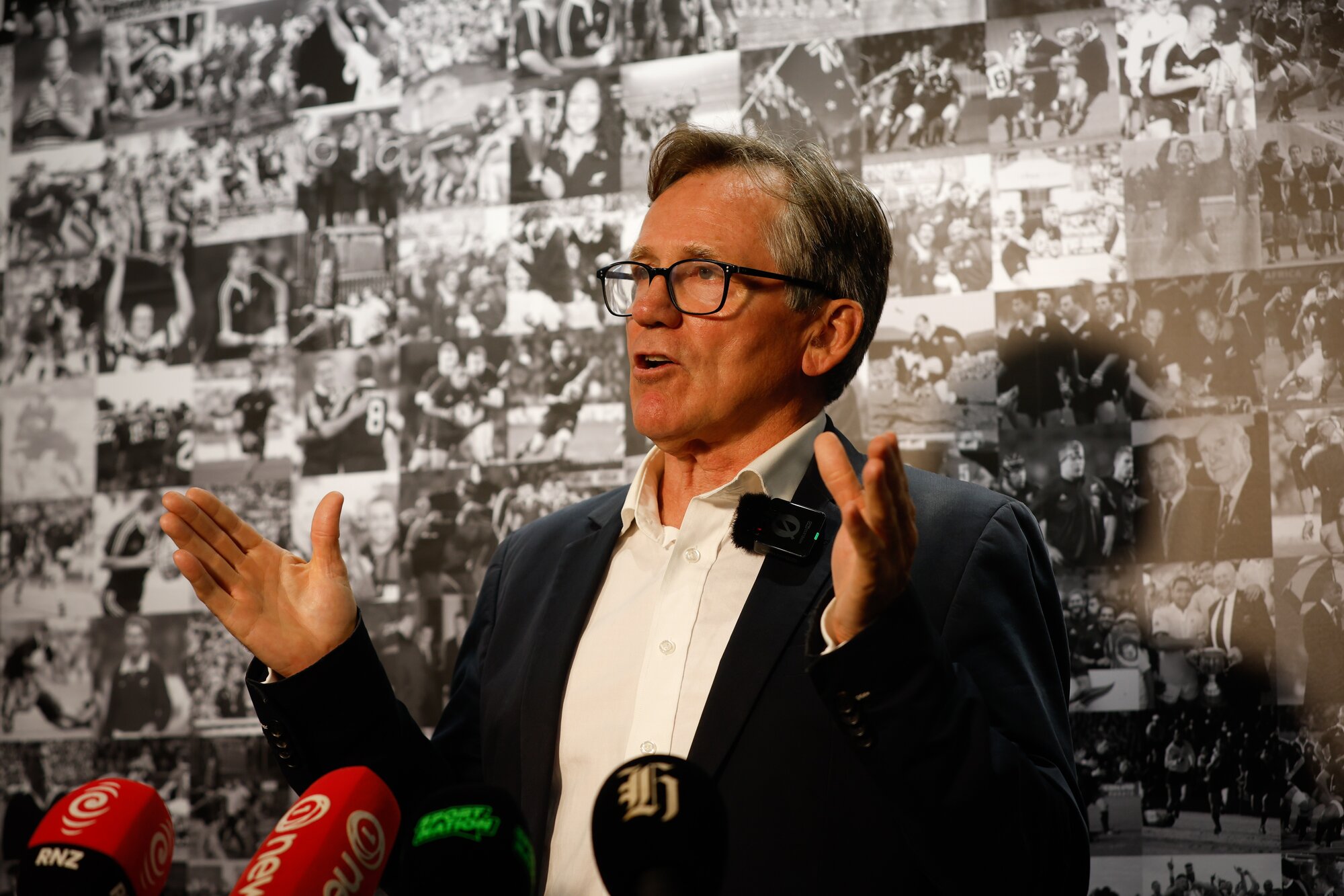 David Kirk talks at a press conference following Scott Robertson stepping down from the All Blacks coaching role.