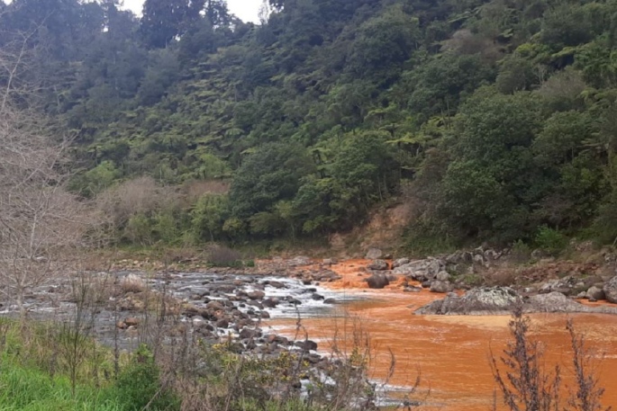The Ohinemuri River has turned orange. Photo / Hauraki District Council