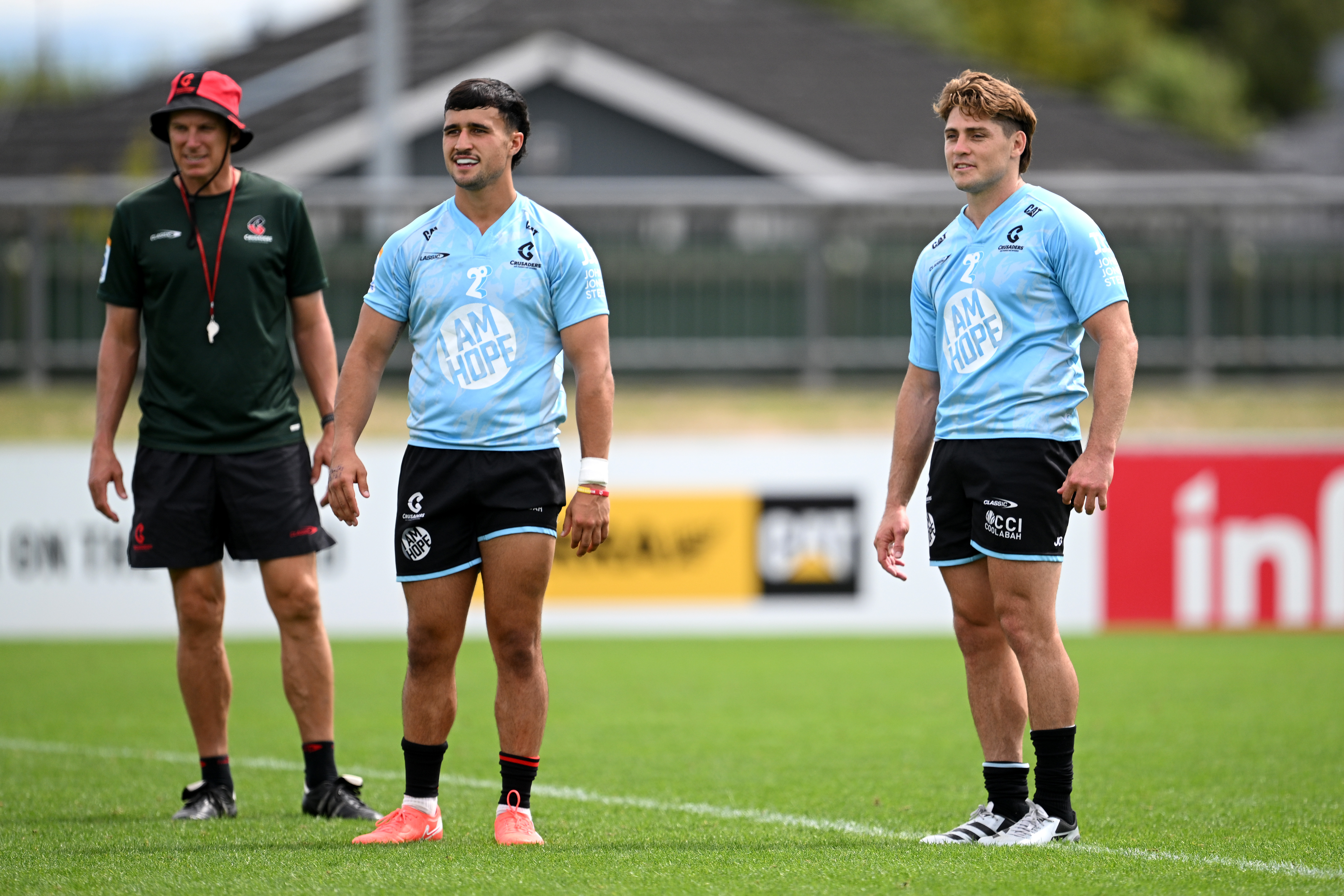 Taha Kemara and James O'Connor in training at Rugby Park in Christchurch. Photo / Getty Images