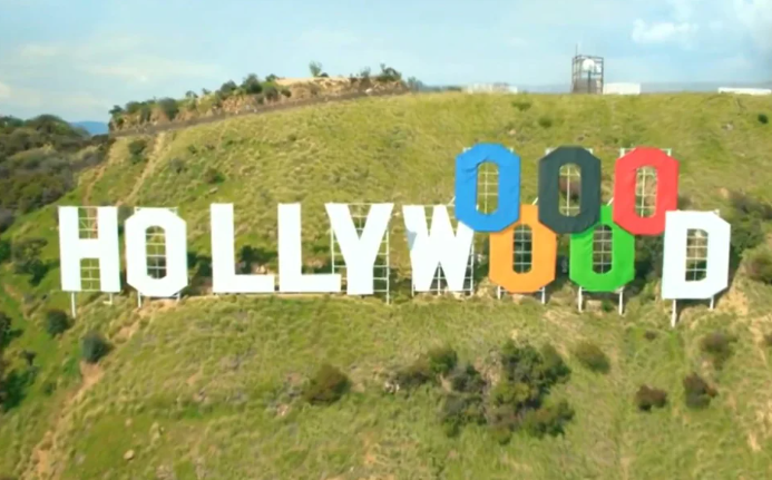 The montage saw three extra Os added to the Hollywood sign in LA. Photo / BBC Sport
