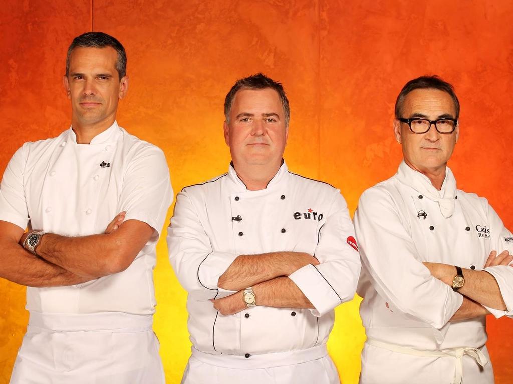 Josh Emett, Simon Gault and Ray McVinnie as they were on MasterChef New Zealand. Photo / Supplied