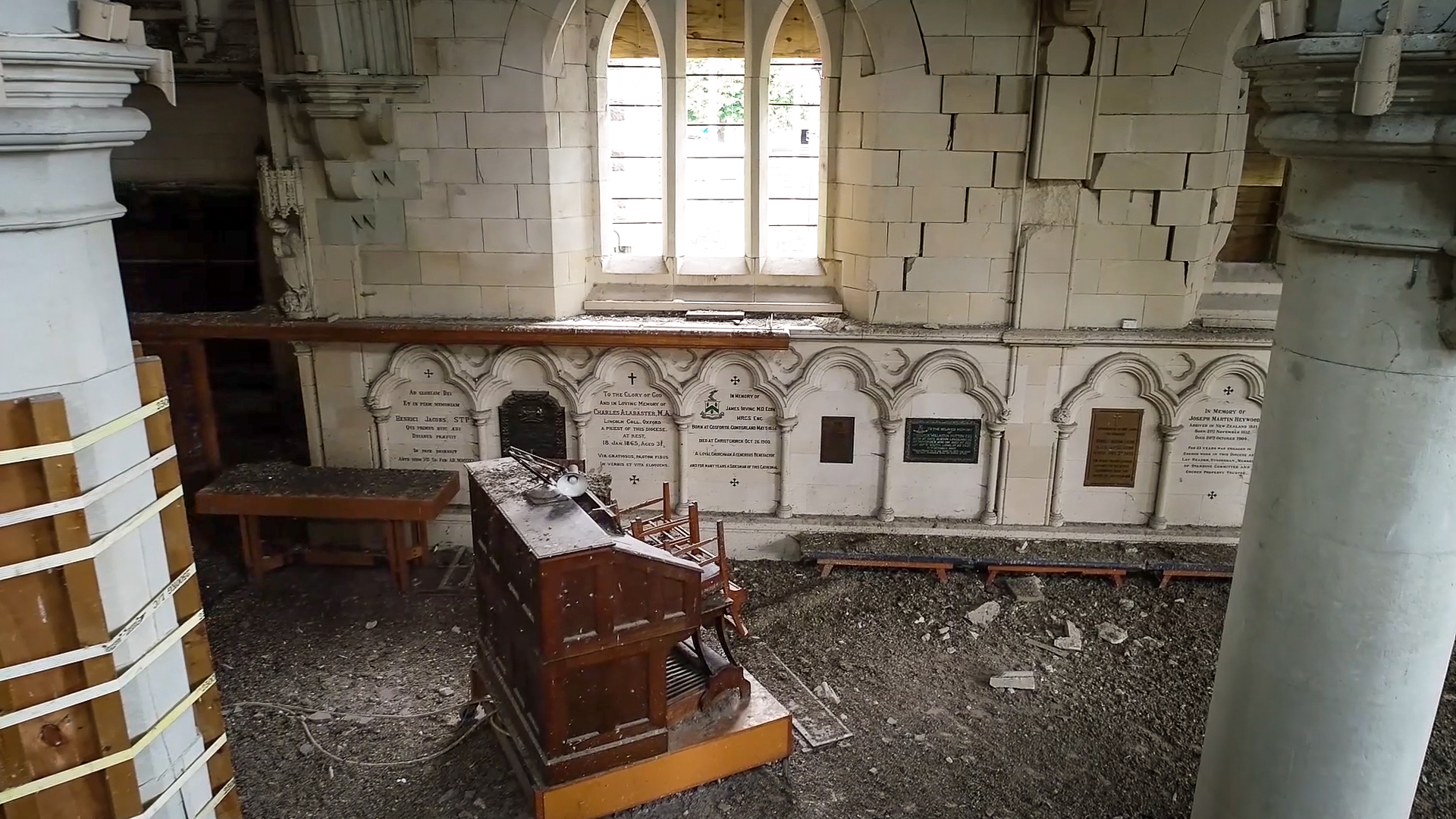 The South Aisle. While some artifacts were saved after the earthquakes, much remains inside. Photo / Christ Church Cathedral Reinstatement Project