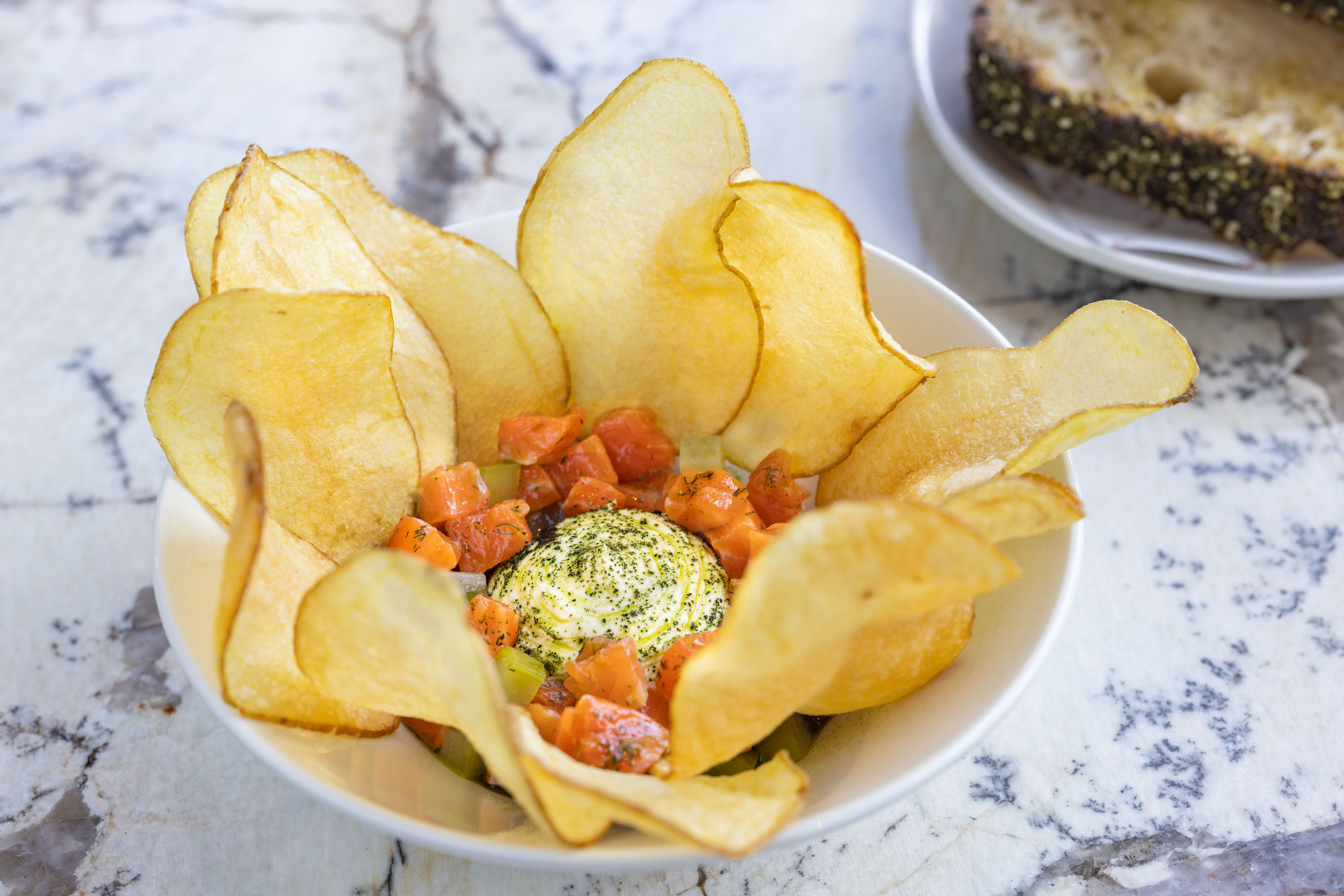 Darling’s Mt Cook Salmon tartare with creme fraiche, wakame and chips. Photo / Babiche Martens