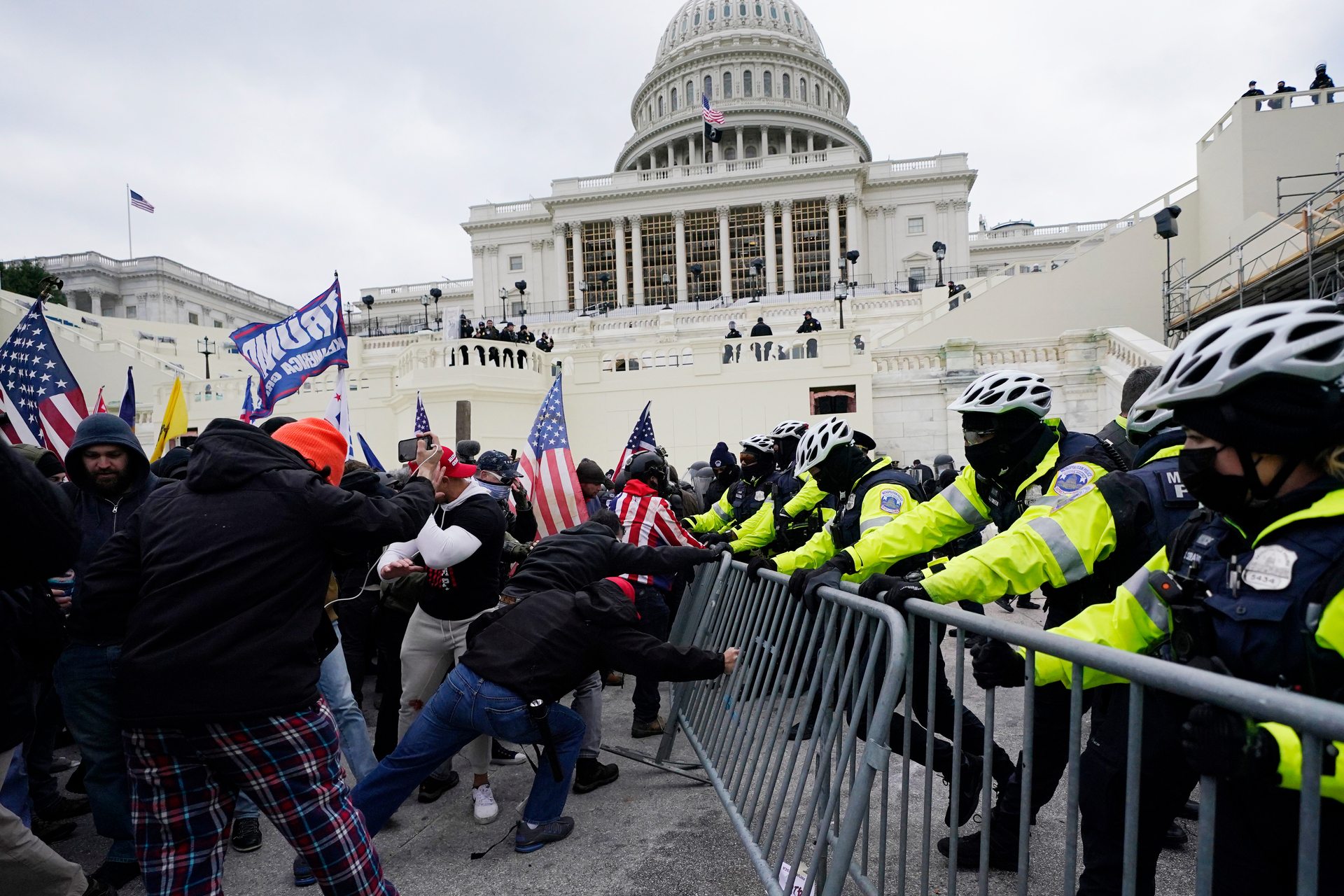 Insurrectionists loyal to President Donald Trump try to break through a police barrier on January 6, 2021, at the Capitol in Washington. Photo / AP