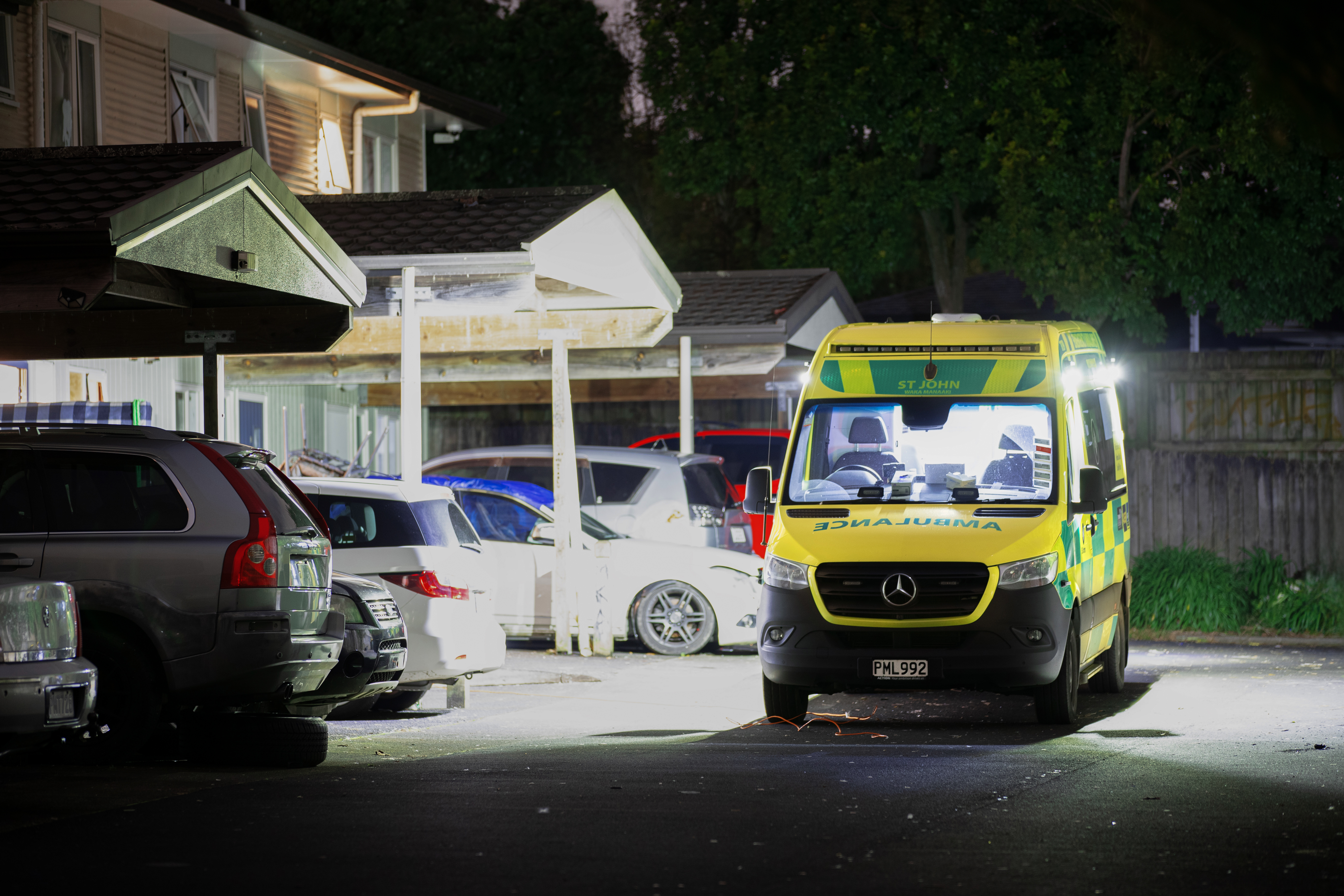 A Hato Hone St John ambulance attends a serious incident in Ōtāhuhu, Auckland. Photo / Hayden Woodward