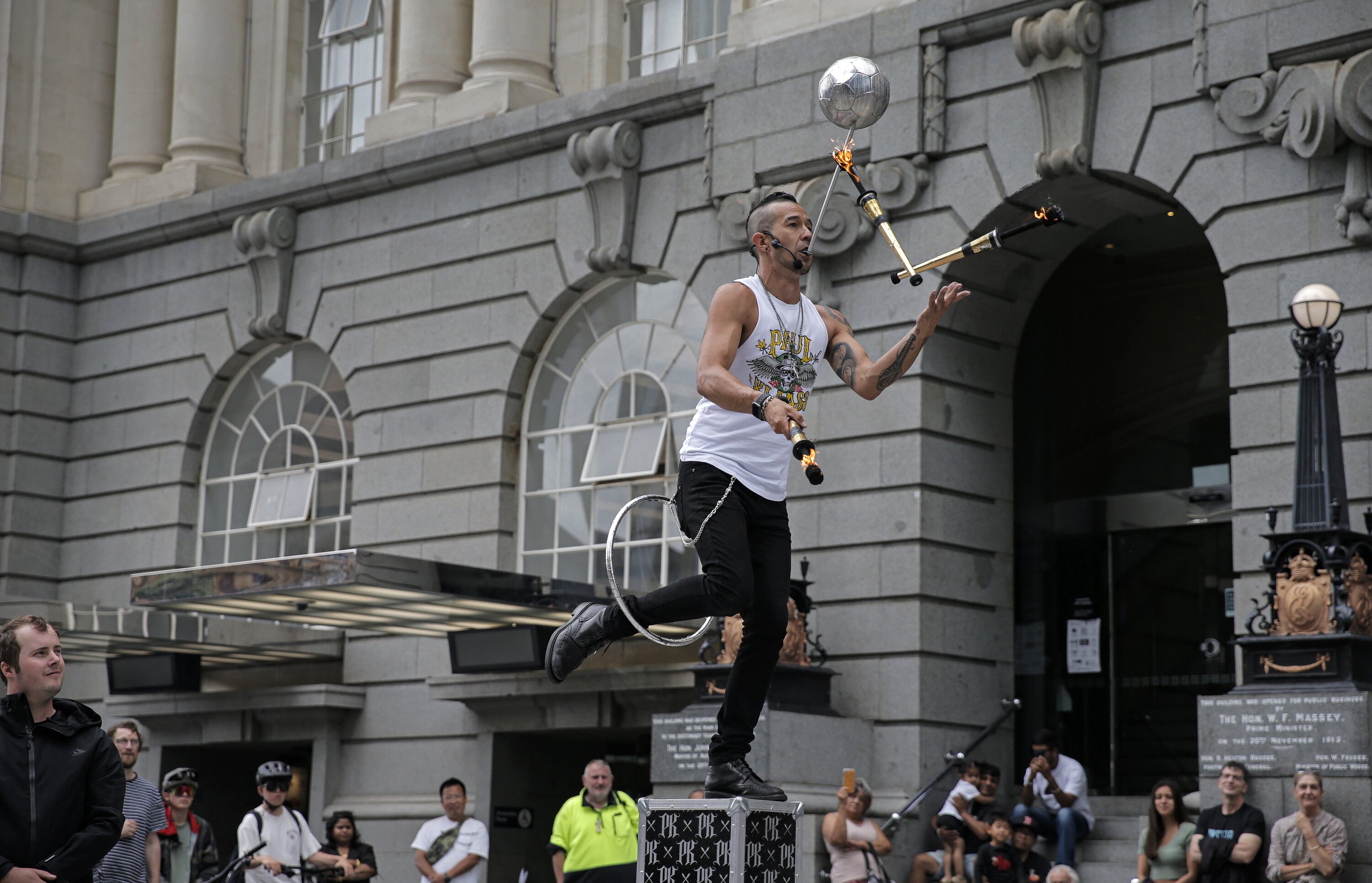 Paul Klaas performing at the Auckland International Buskers Festival in Auckland in 2024. Photo / Alex Burton