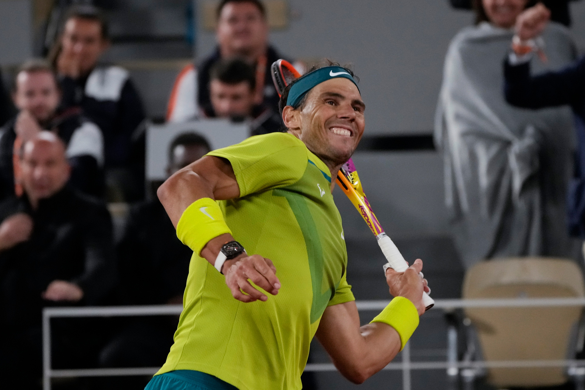 Spain's Rafael Nadal celebrates winning his quarterfinal match against Serbia's Novak Djokovic in four sets. Photo / AP