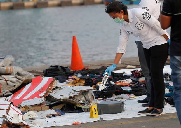 Debris following the crash of the Lion Air plane. Photo/File. 
