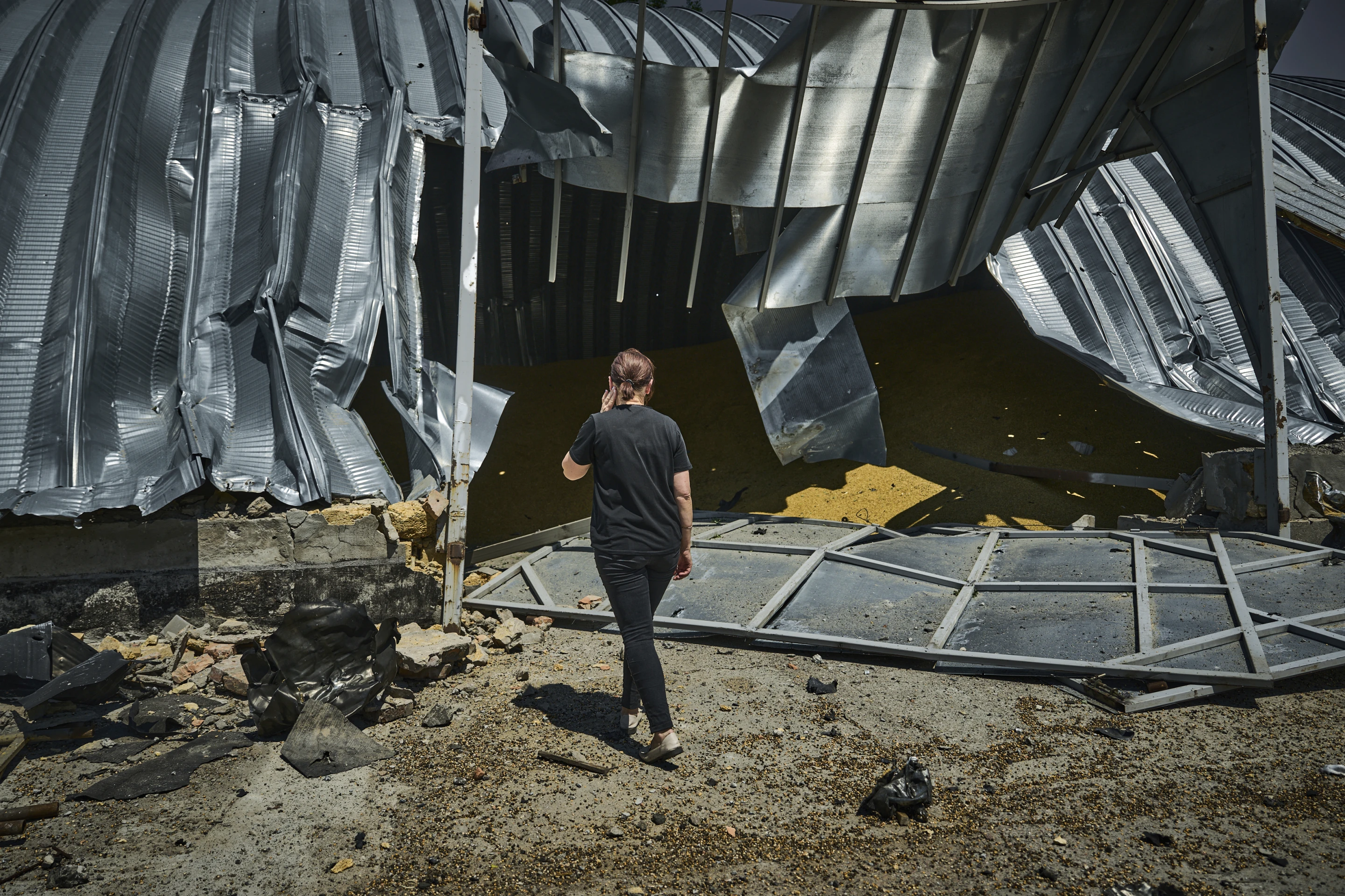 A farm storage building was destroyed during a Russian attack in the Odesa region, Ukraine. Photo / AP