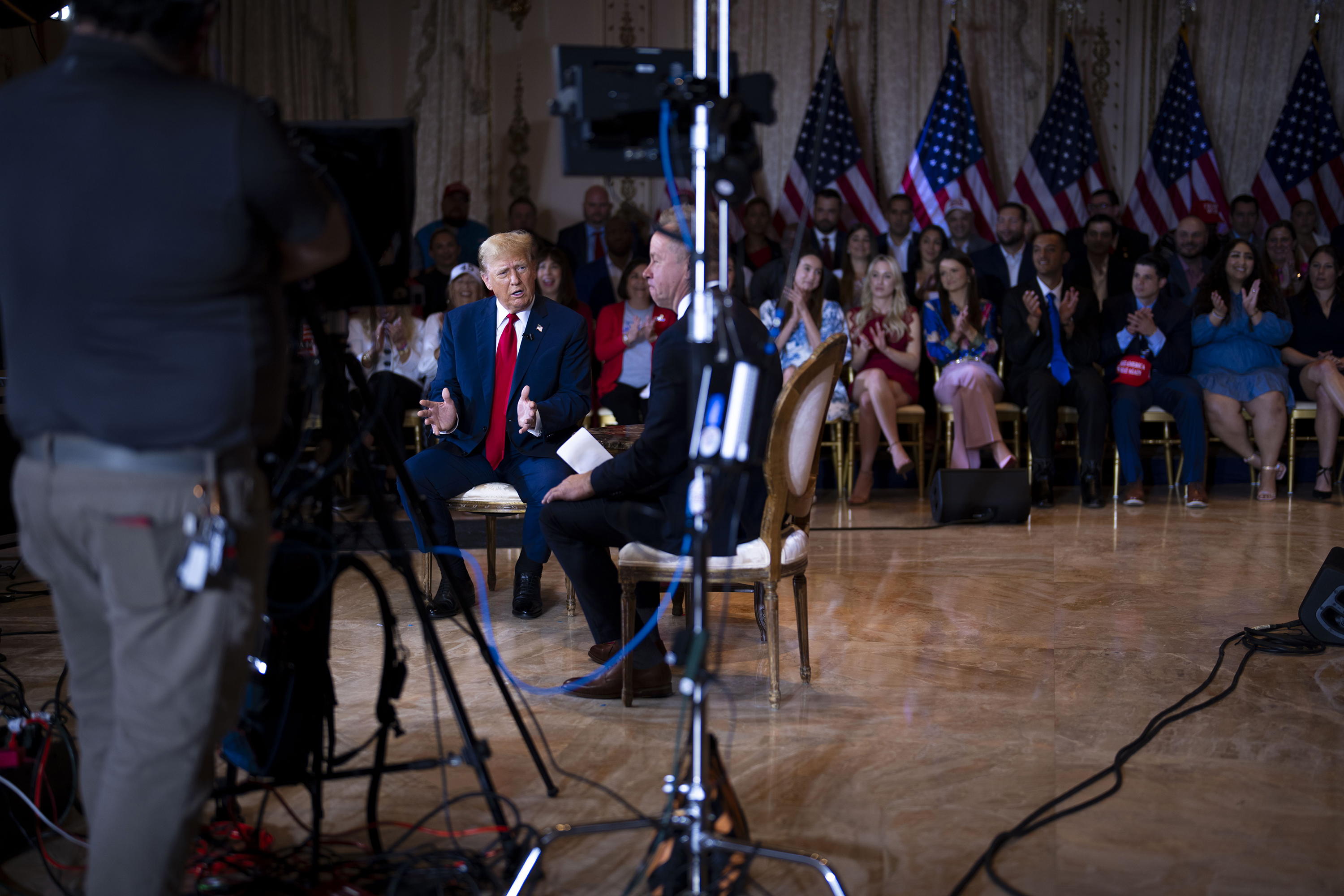 President Trump during an interview with Brian Glenn, a correspondent for Real America’s Voice, at Mar-a-Lago in Palm Beach, Florida. Photo / Doug Mills, The New York Times