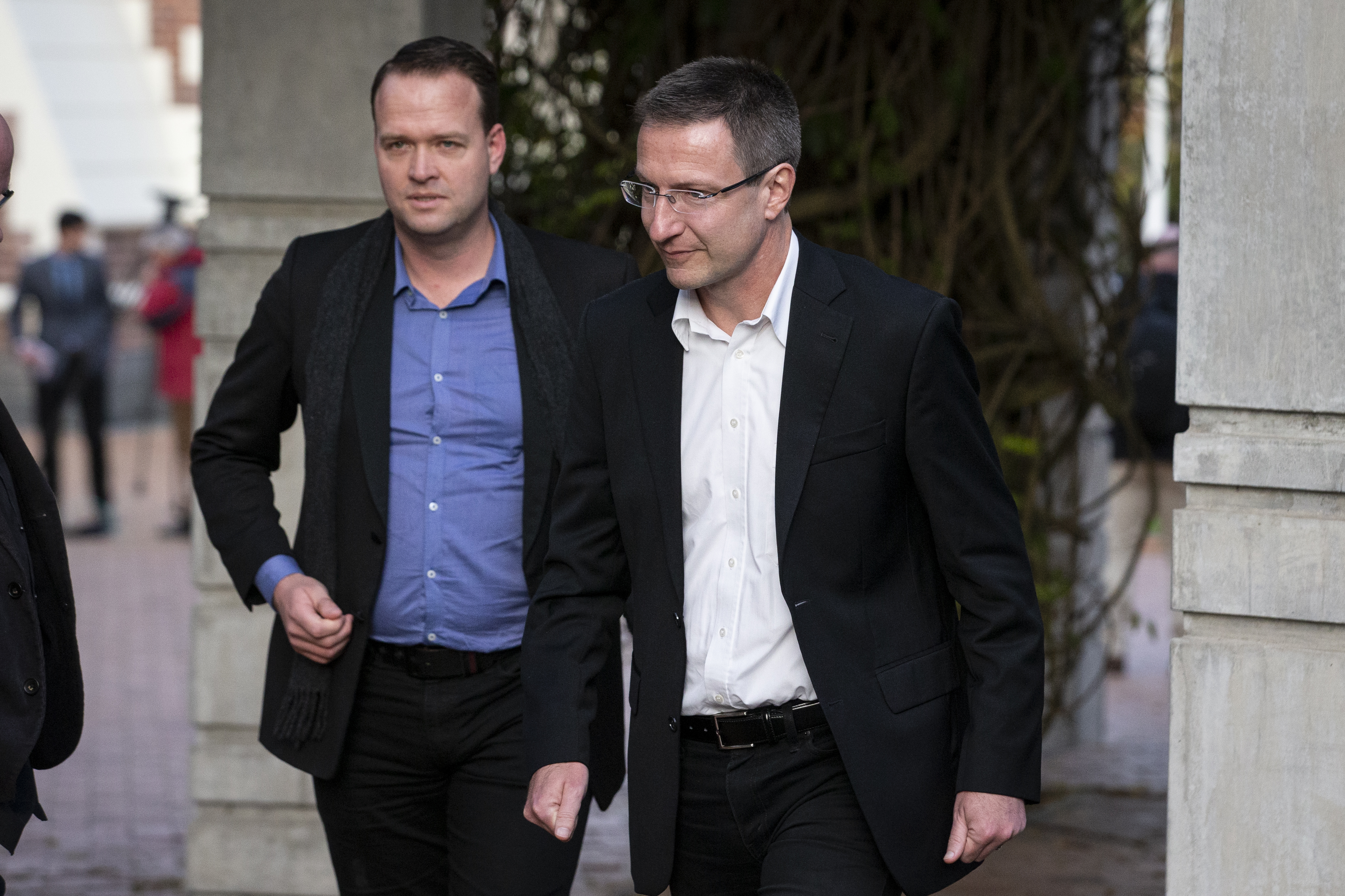 Bram van der Kolk (left) and  Mathias Ortmann leaving the High Court at Auckland in June last year. Photo / Jason Oxenham
