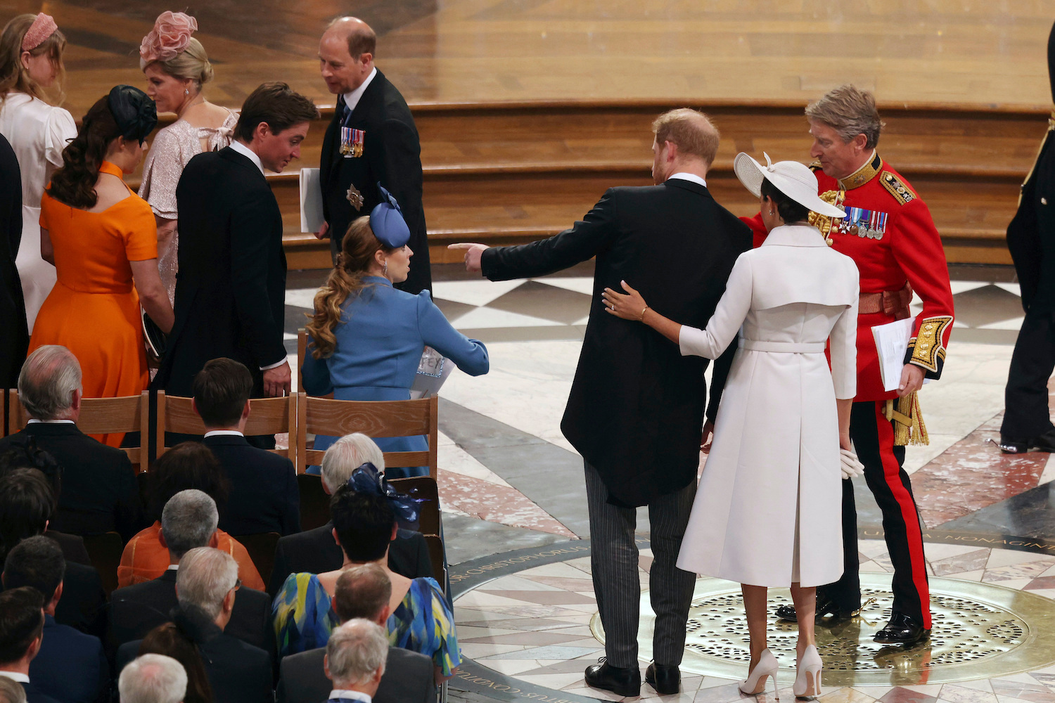 Prince Harry and Meghan, Duchess of Sussex arrive to attend a service of thanksgiving for the reign of Queen Elizabeth II. Photo / AP