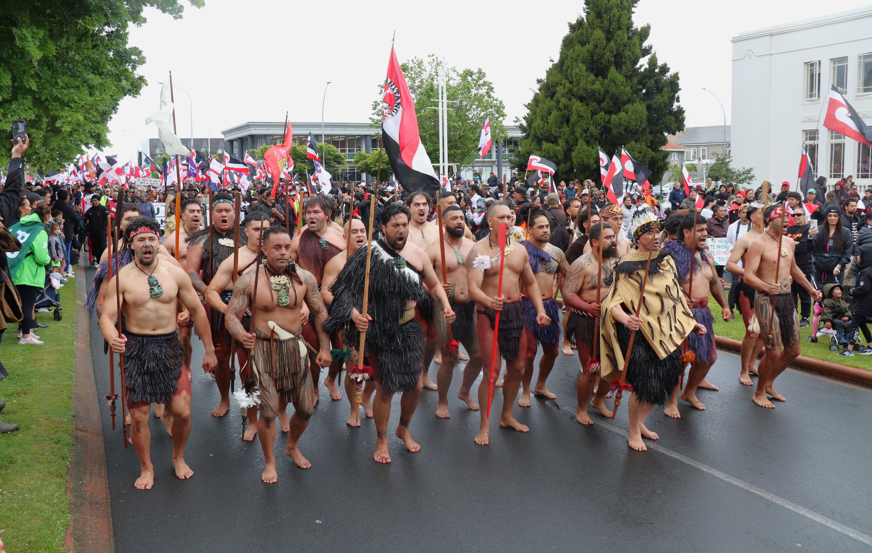 Hīkoi mō te Tiriti marches up Rotorua’s Fenton St on Friday. Photo / Ben Fraser