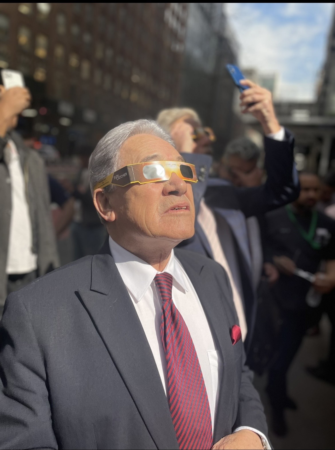 Winston Peters watching the eclipse in New York. Photo / Winston Peters
