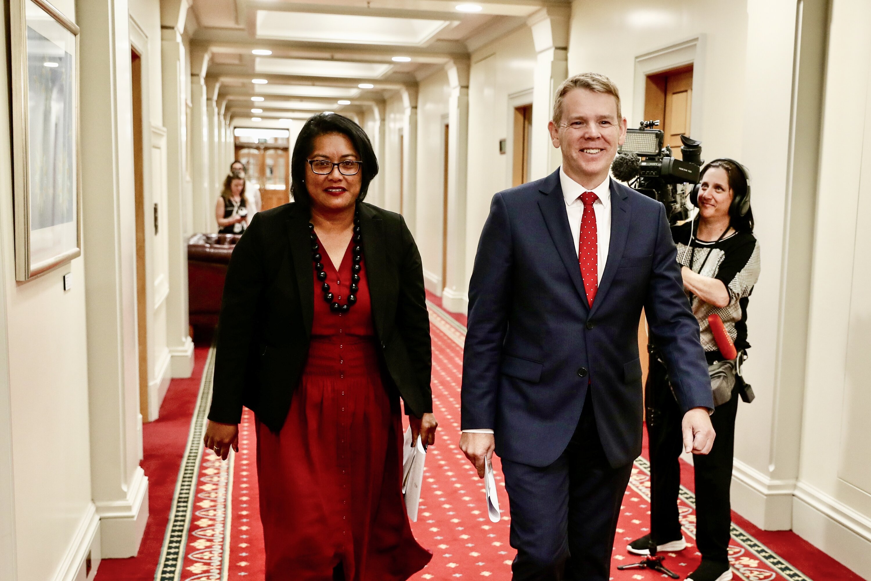 Finance spokeswoman Barbara Edmonds with Labour leader Chris Hipkins. Photo / Mark Mitchell