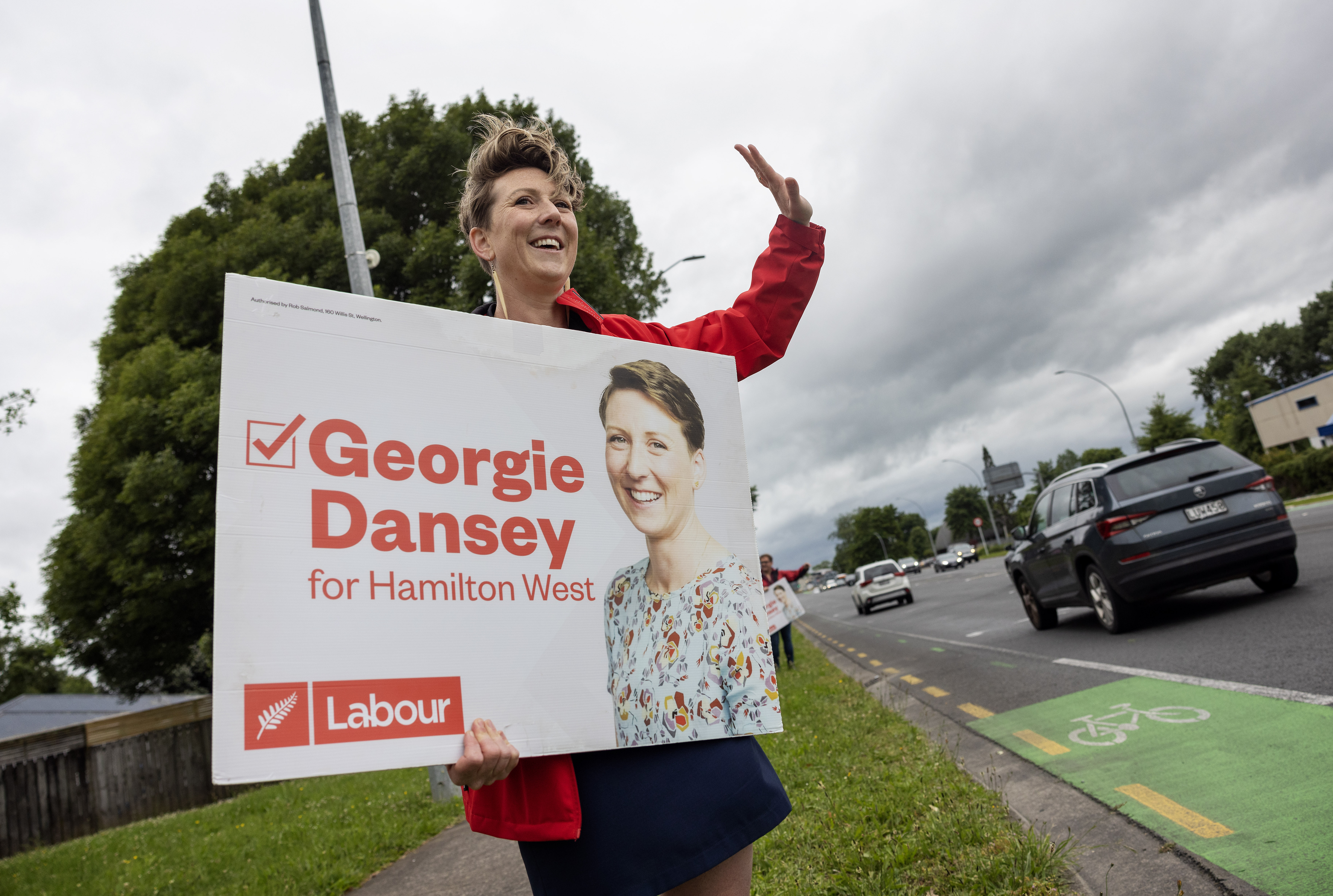 Labour's Georgie Dansey campaigning on Friday. Photo / Mike Scott