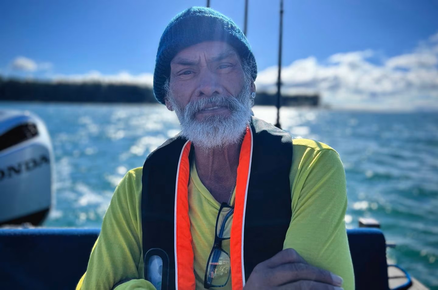 Paora Stanley during a peaceful Ngāi Te Rangi protest on Tauranga Harbour this year. Photo / Whakaata Māori