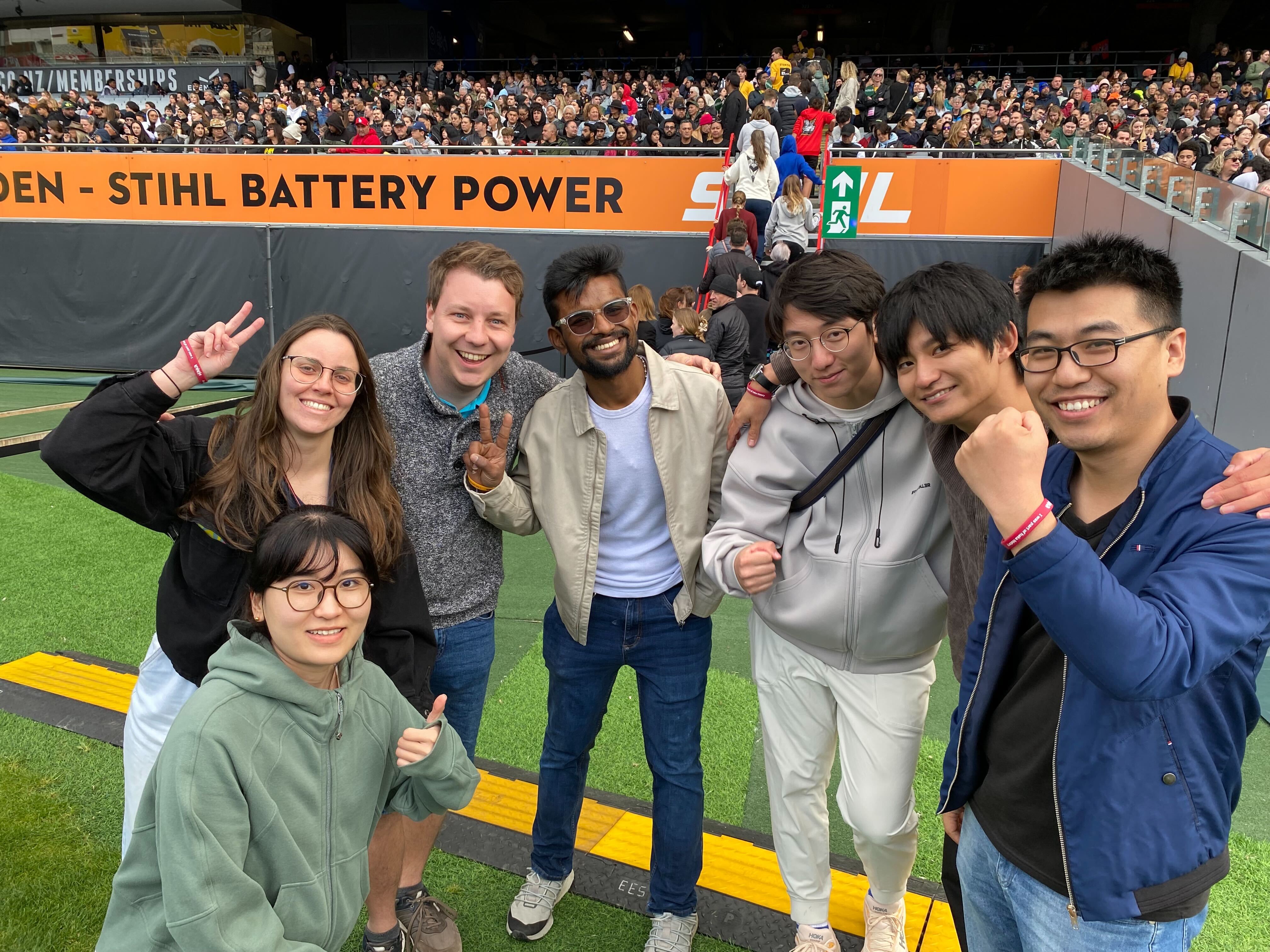 Riku Otono, 26, (second from right) from Japan told the Herald he and six other friends from University of Auckland were “very excited”. Photo / Ben Plummer