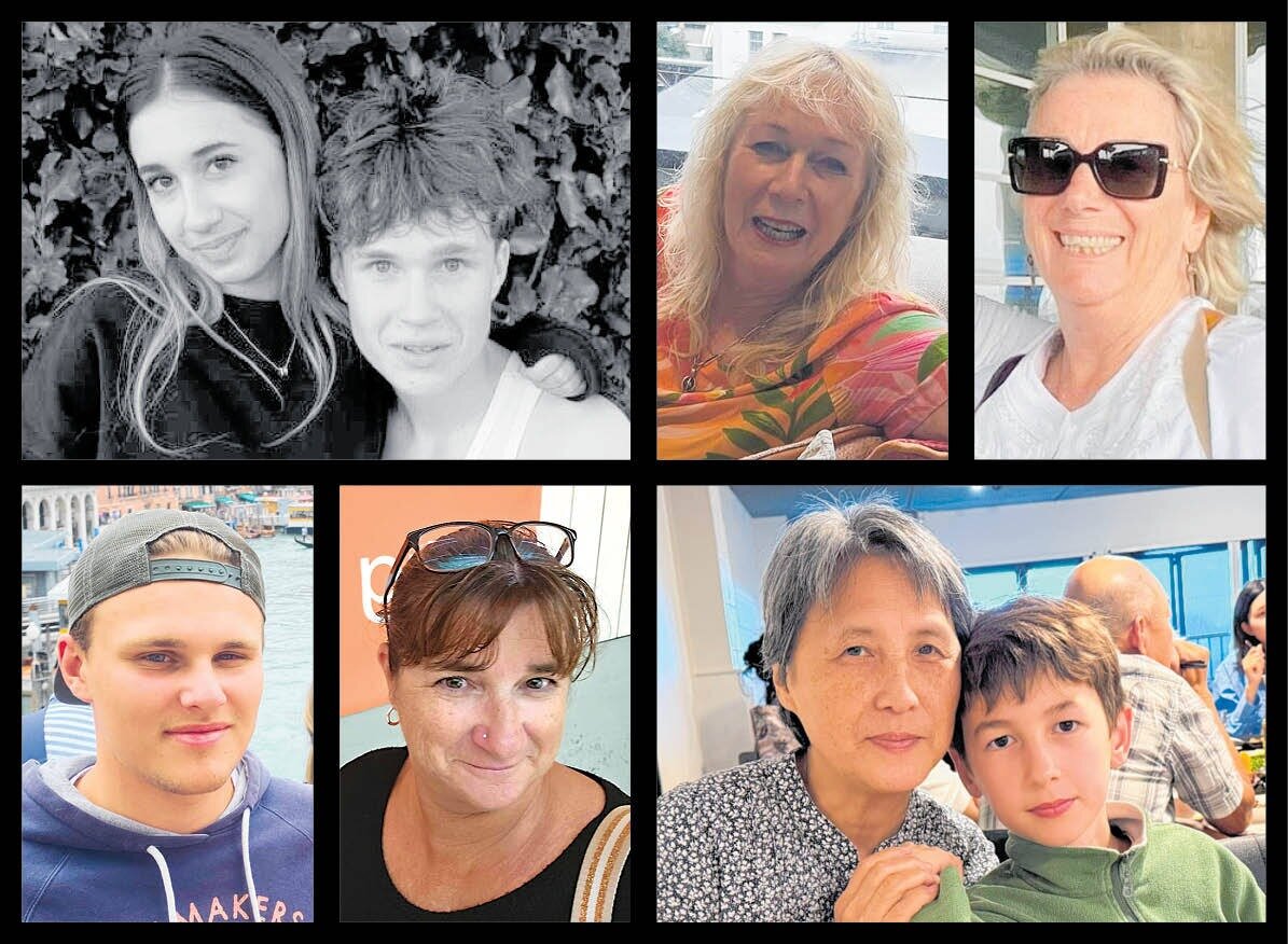 The eight people killed in the January 22 Tauranga landslides. Top row from left: Sharon Maccanico and Max Furse-Kee, both 15; Susan (Sue) Doreen Knowles and Jacqualine (Jackie) Wheeler, both 71. Bottom row from left: Måns Loke Bernhardsson, 20 and Lisa Anne Maclennan, 50, Yao Fang, 71 and her grandson Austen Keith Richardson, 10.