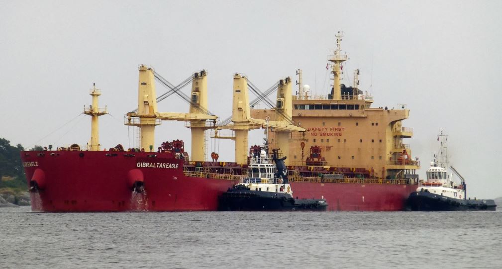 The bulk carrier Gibraltar Eagle is seen off Kristiansand, Norway, last year. Houthi rebels fired a missile striking the US-owned ship, just off the coast of Yemen in the Gulf of Aden. Photo / AP