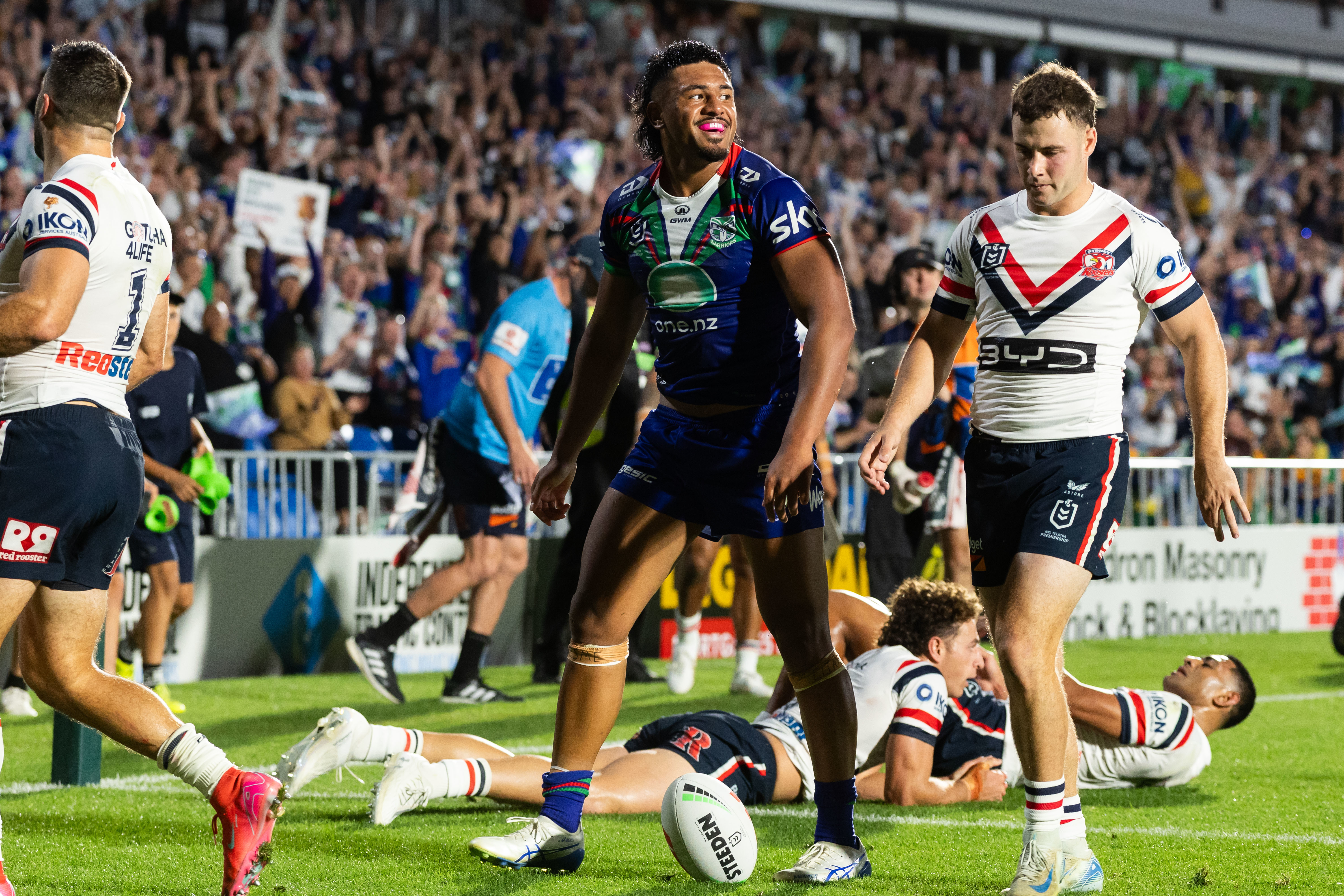 Ali Leiataua scored a double in the Warriors' win over the Sydney Roosters. Photo / Photosport