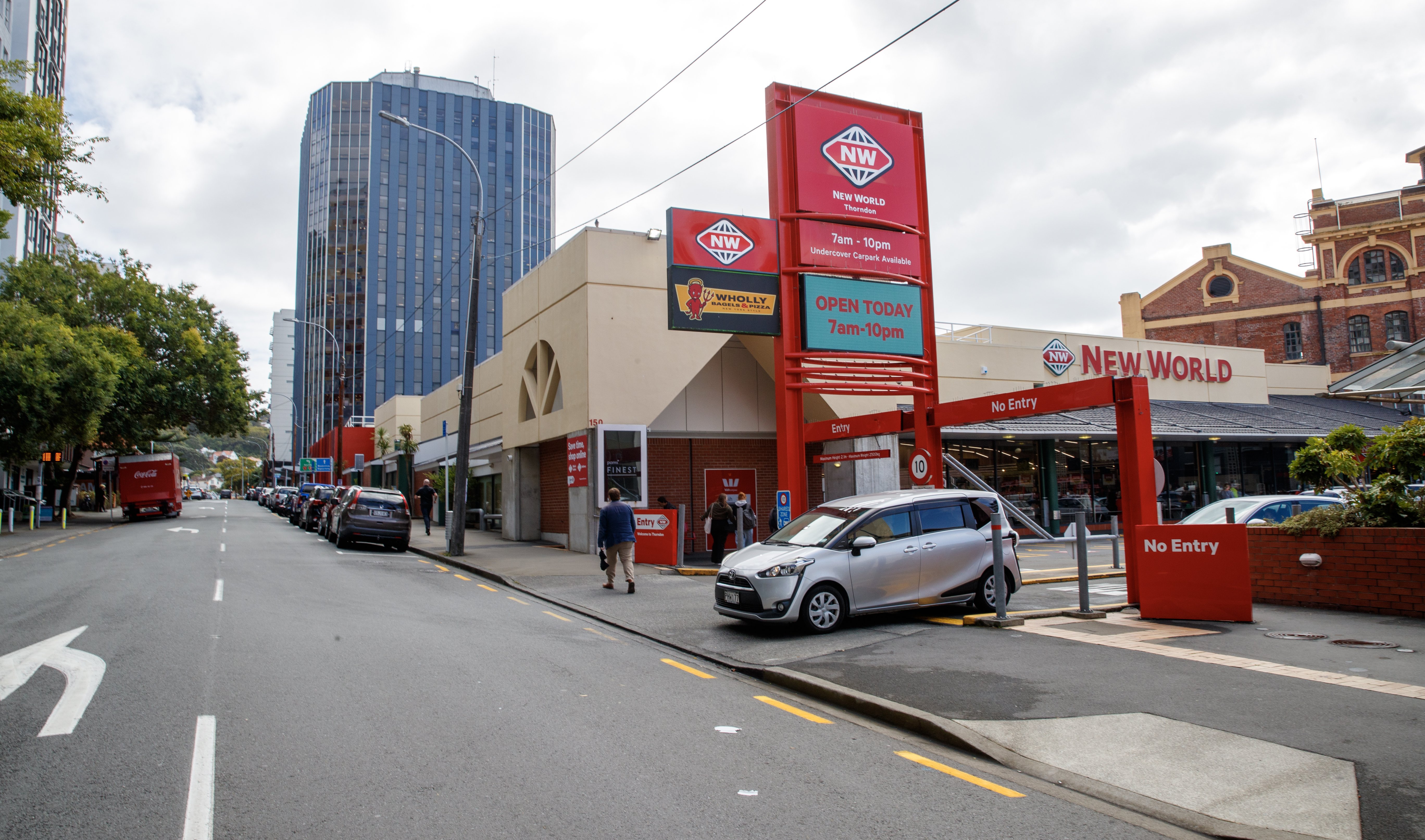 The entrance to New World Thorndon supermarket, where a cycle-way is planned to be built. Photo / Mark Mitchell