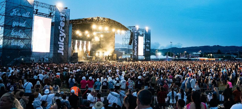 A police officer was hit with a bottle and there were scenes of intoxication, disorder and assault involving people - including suspected gang members - outside the Juicy Fest music festival in Wellington this year.
