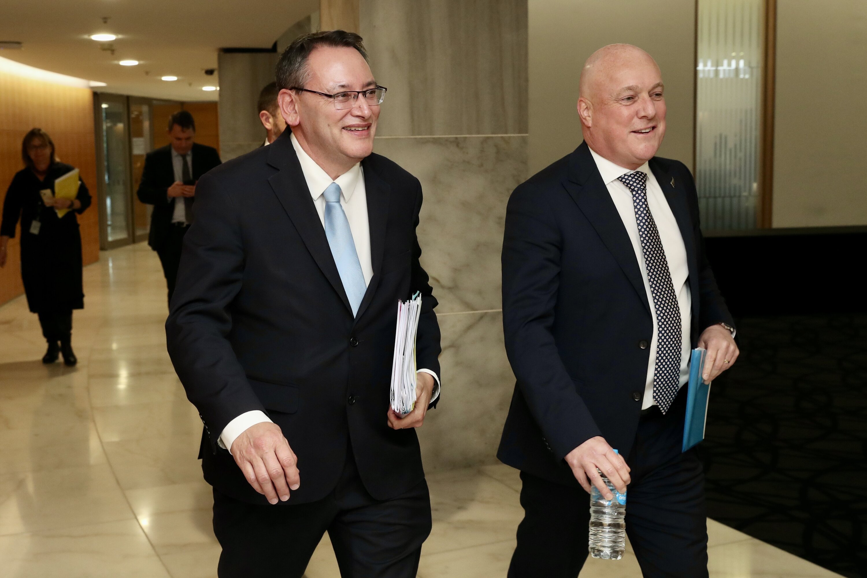 Prime Minister Christopher Luxon and Health Minster Dr Shane Reti deliver the post-cabinet press conference at the Theatrette in the Beehive. Photo / Mark Mitchell