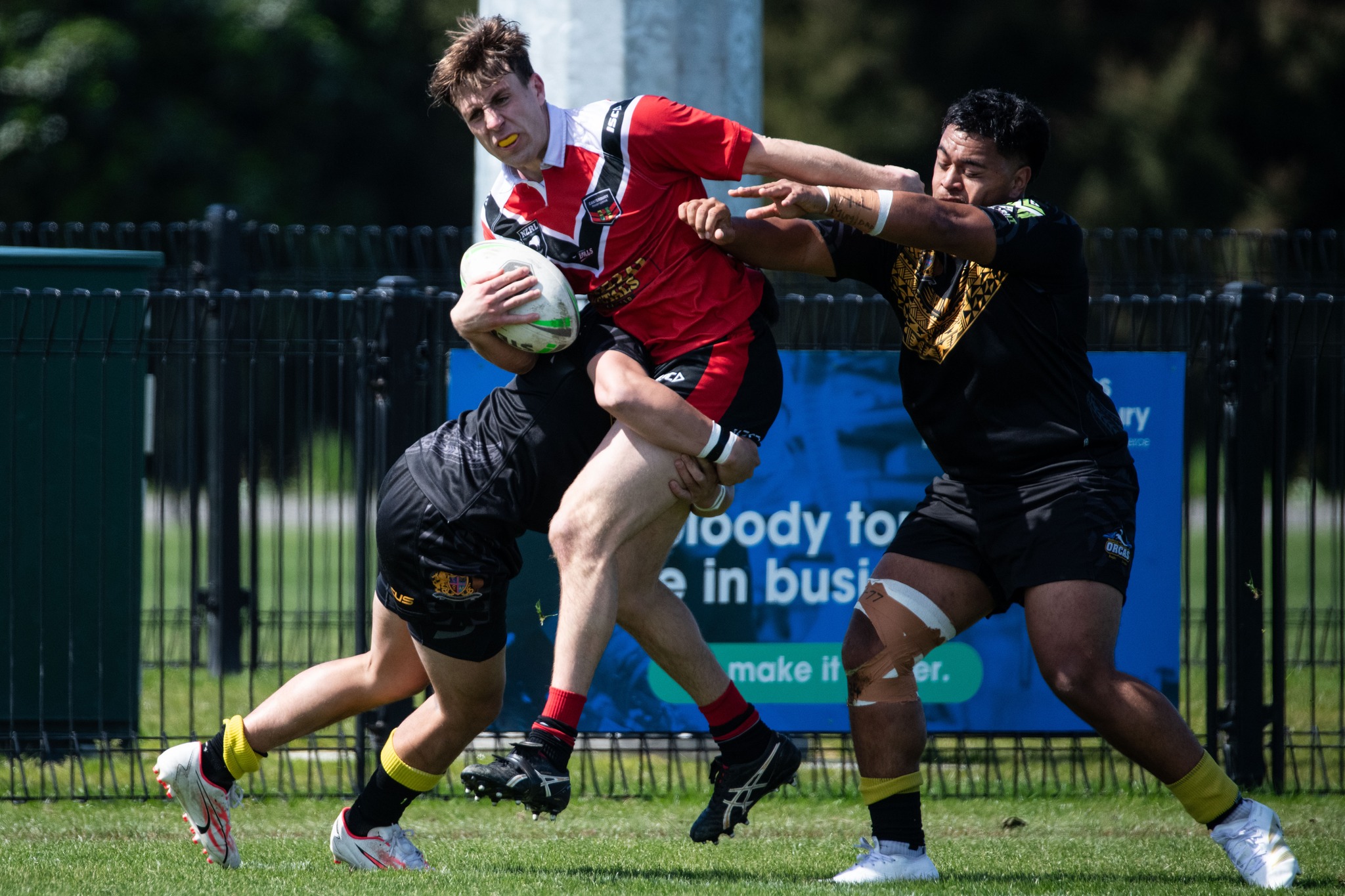 Canterbury Bulls winger Nick Evans hitting the ball up against the Wellington Orcas at Ngā Puna Wai in Christchurch. Photo / Matty Louis Photography
