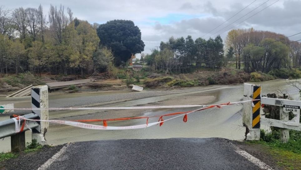 Puketapu bridge was swept away in Cyclone Gabrielle. Photo / RNZ
