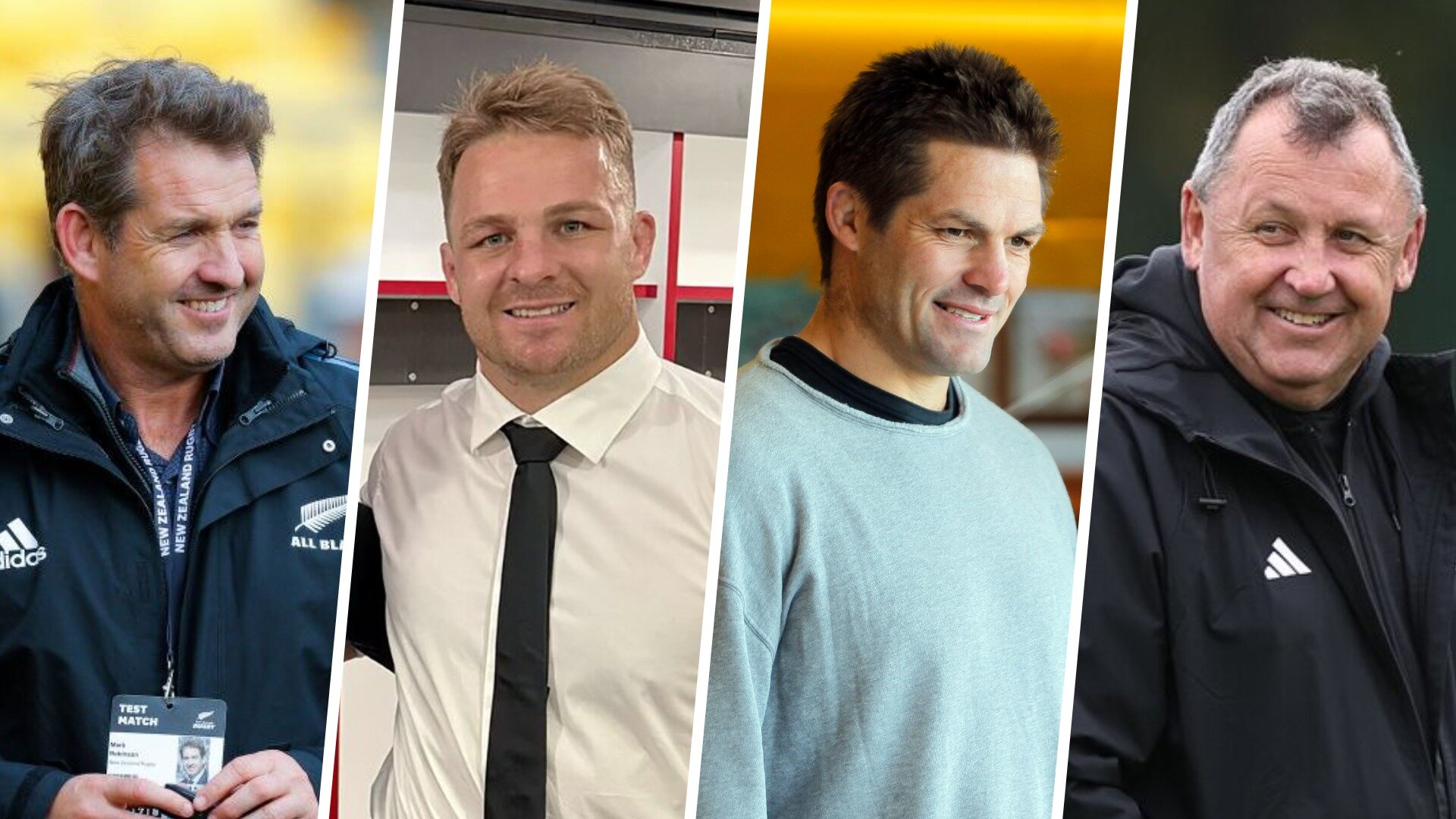 From left: Mark Robinson, Sam Cane, Richie McCaw and Ian Foster. Photos / Photosport, Supplied