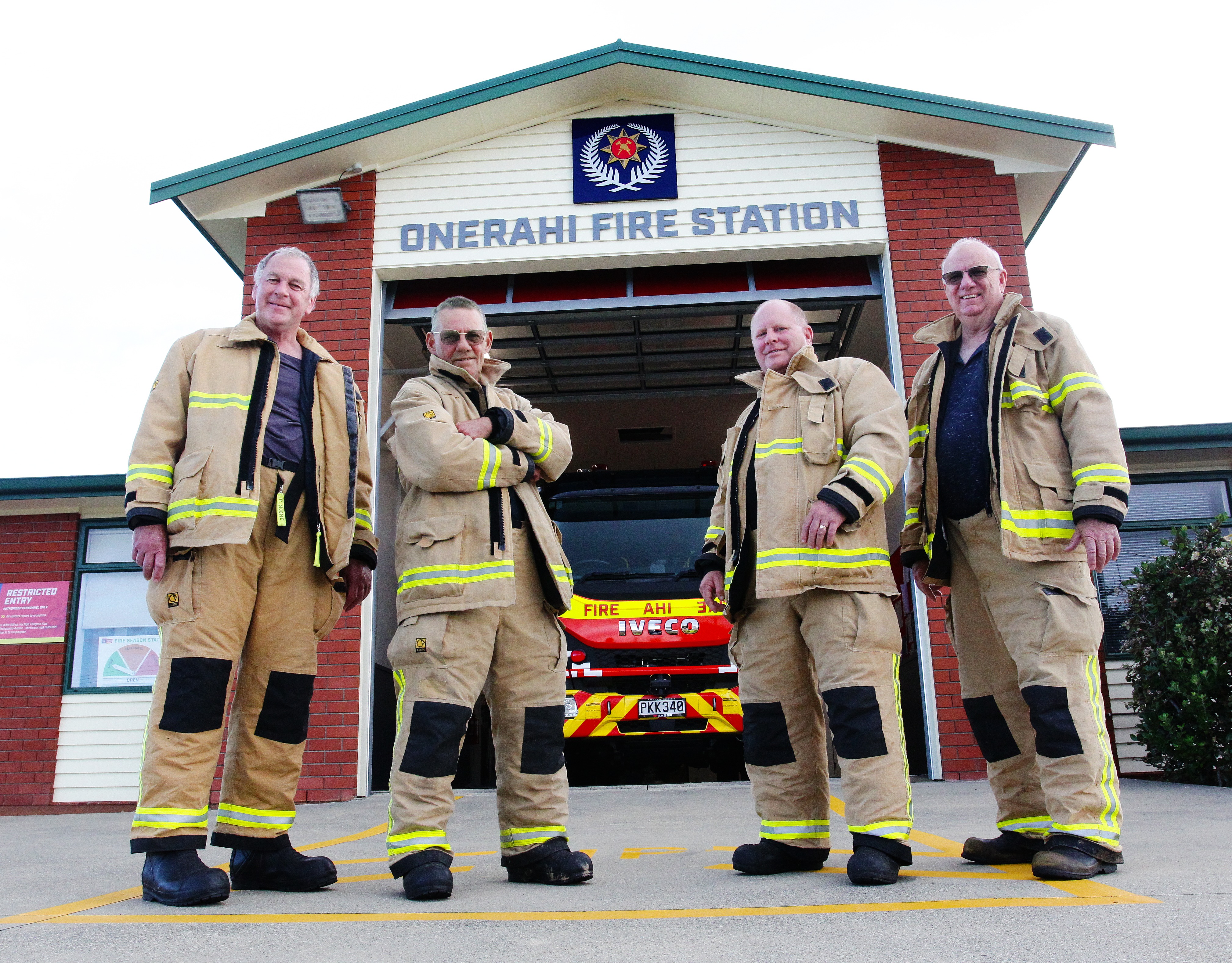 Four founders of the Onerahi Fire Brigade talk about how it all started and the recent 25-year award they received last Saturday. From left Peter Noone, Steve Balks, Brian Redwood and Mike Chubb at Onerahi volunteer fire station. Photo / Tania Whyte