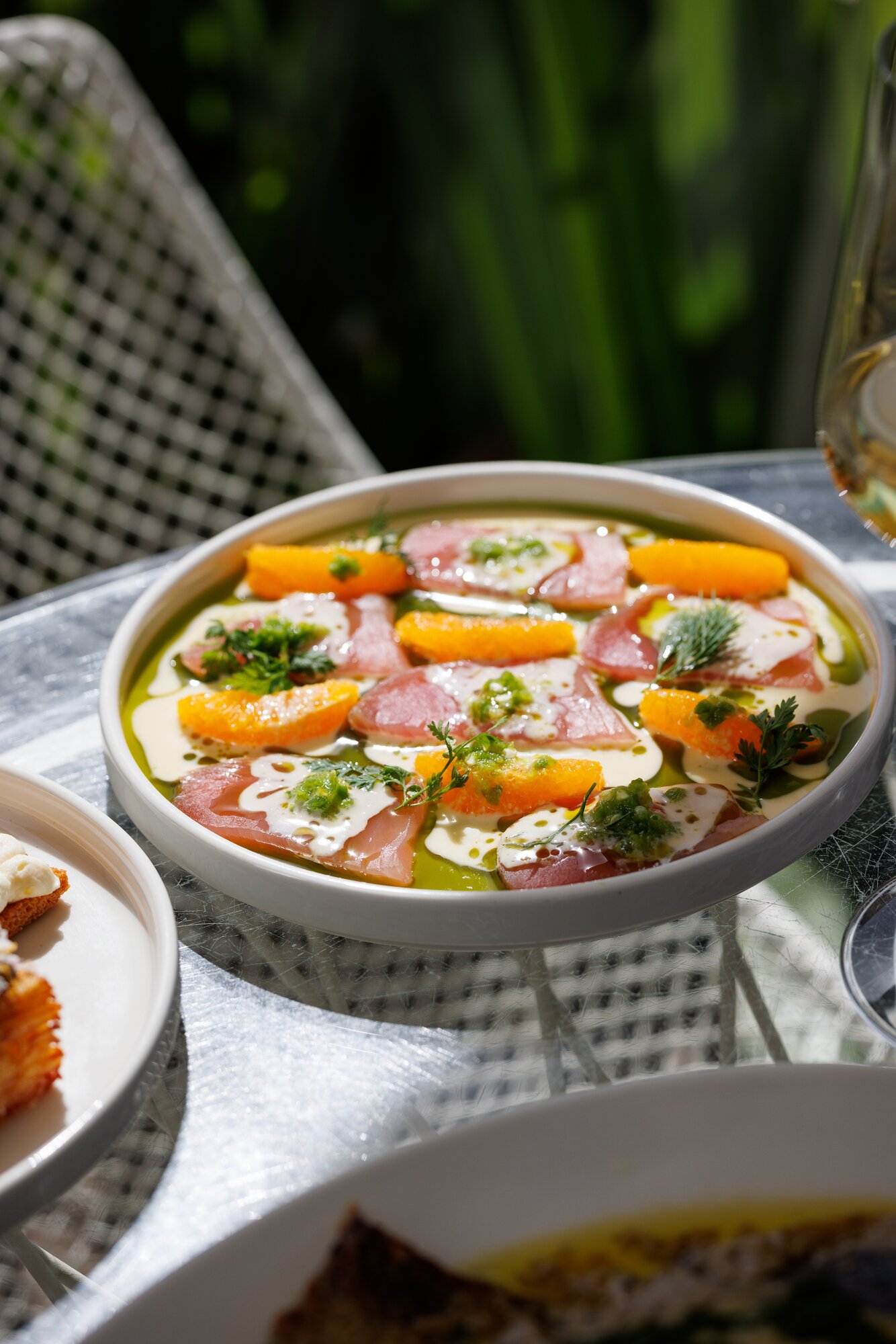 The tuna crudo, with chilli kosho, blood orange and horseradish dressing at Takapuna Beach Cafe. Photo / Babiche Martens