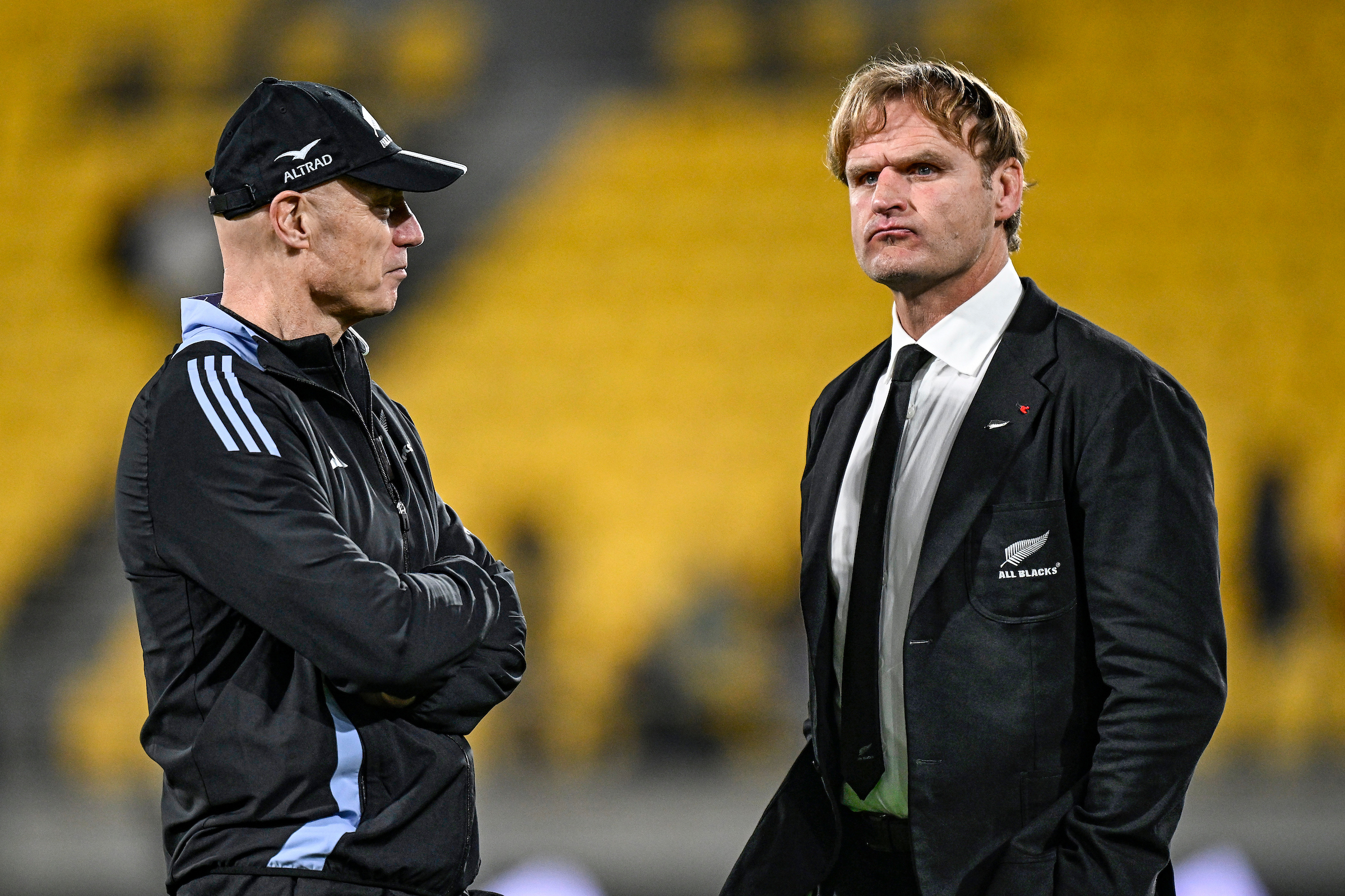 Dr Ceri Evans with All Blacks head coach Scott Robertson after the loss to Argentina. Photo / Photosport