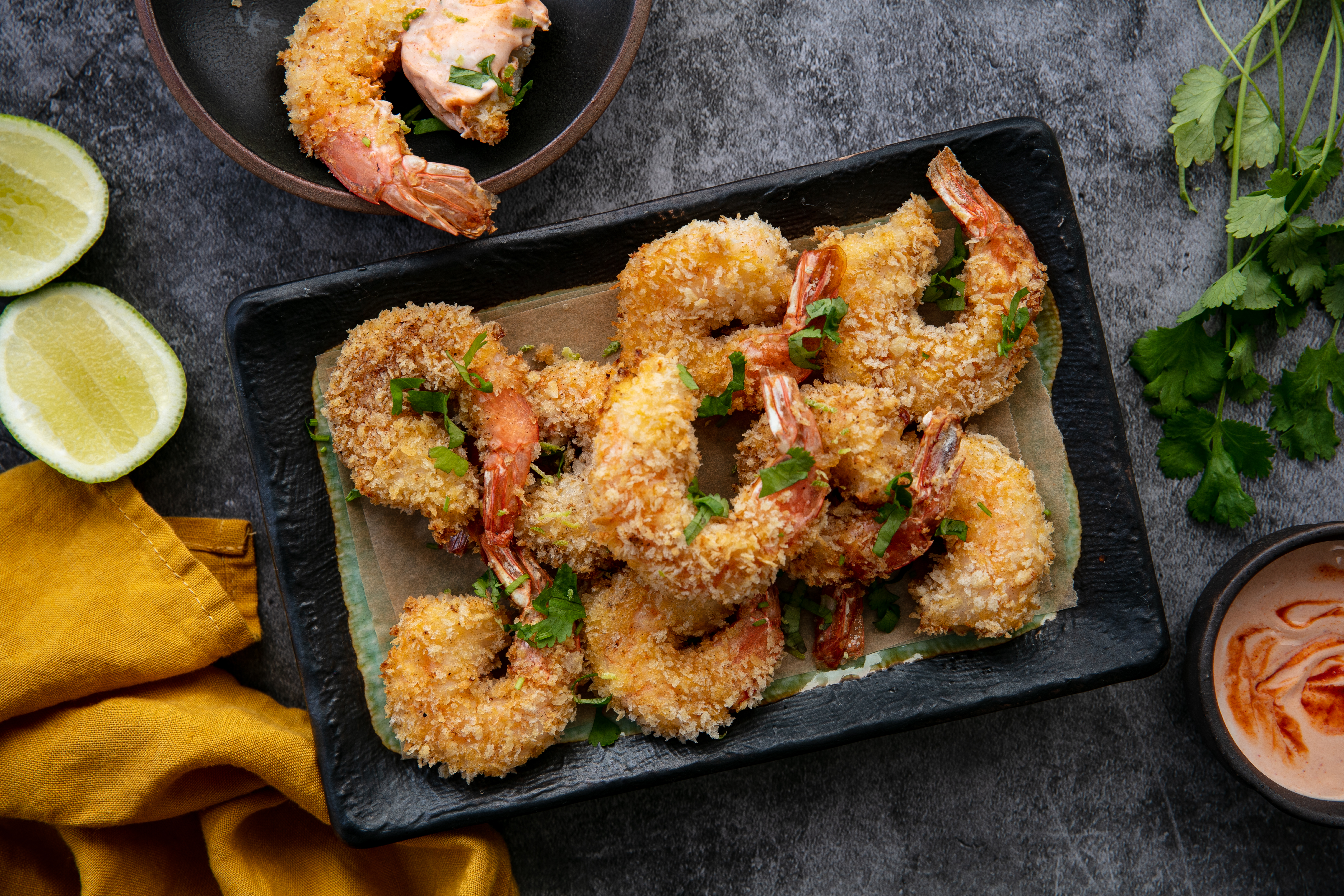 These air-fried, panko-crumbed prawns are more simple to make than you think. Photo / Babiche Martens