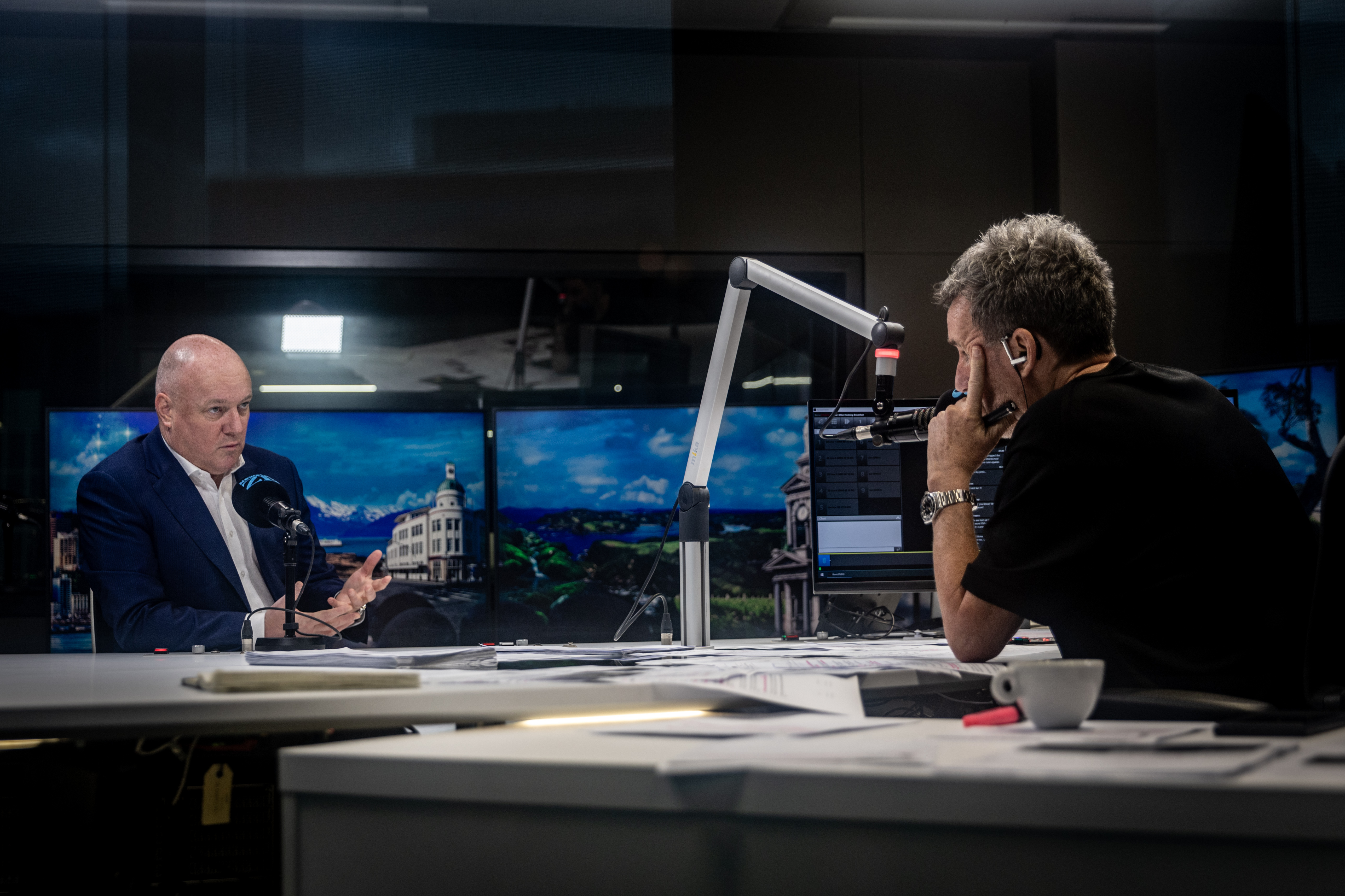 Prime Minister Christopher Luxon talks to Newstalk ZB's Mike Hosking. Photo / Michael Craig