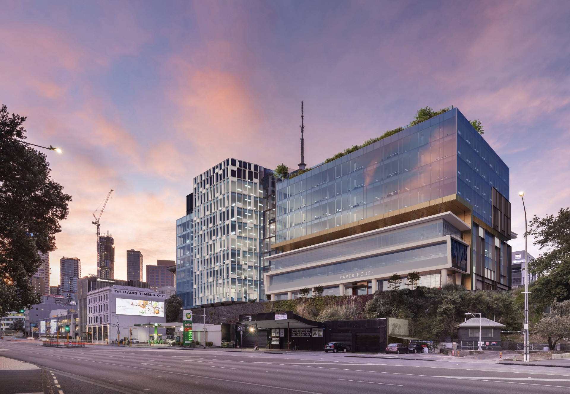 Plans for a new nine-level building, 35 Graham St, shown from Fanshawe St below. Mansons TCLM plans this new office block. Photo / Mansons TCLM