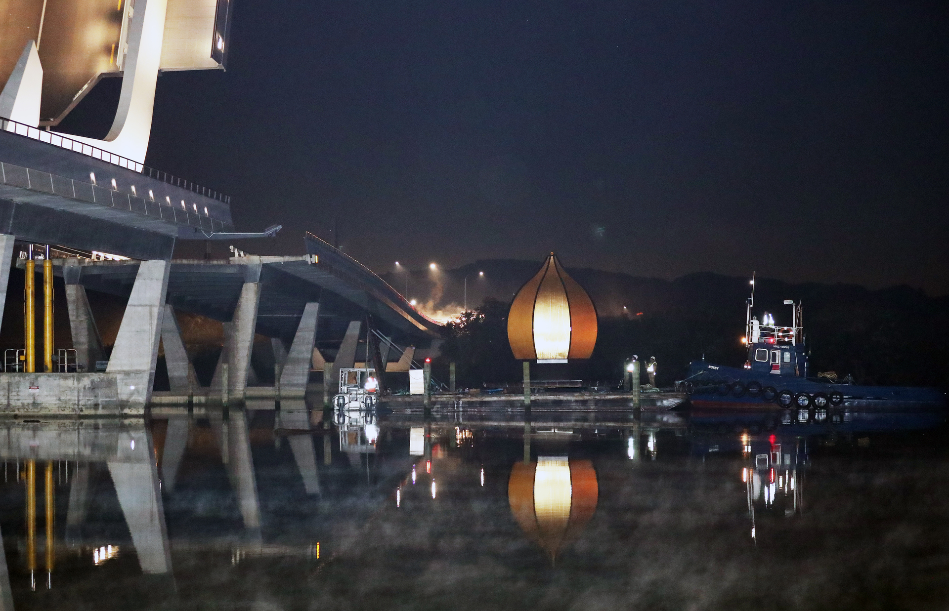The Hatea River bridge is raised this morning to allow the cupola to pass. Photo / Michael Cunningham