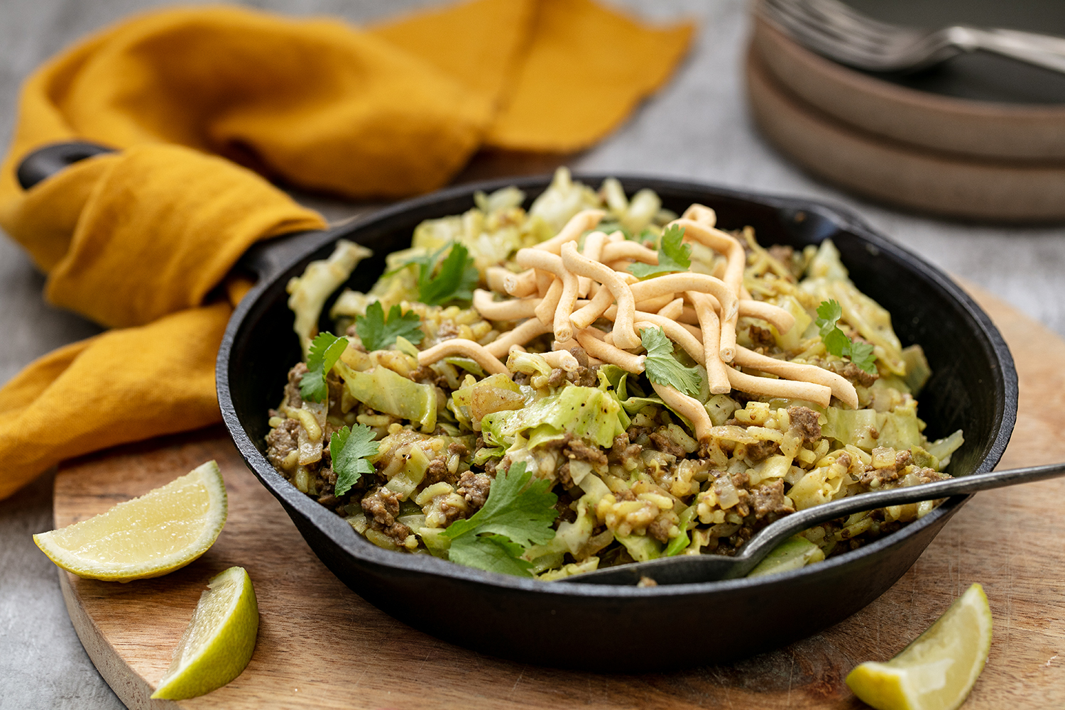 Crispy noodles add a satisyfing crunch to this warming dinner dish. Photo / Babiche Martens