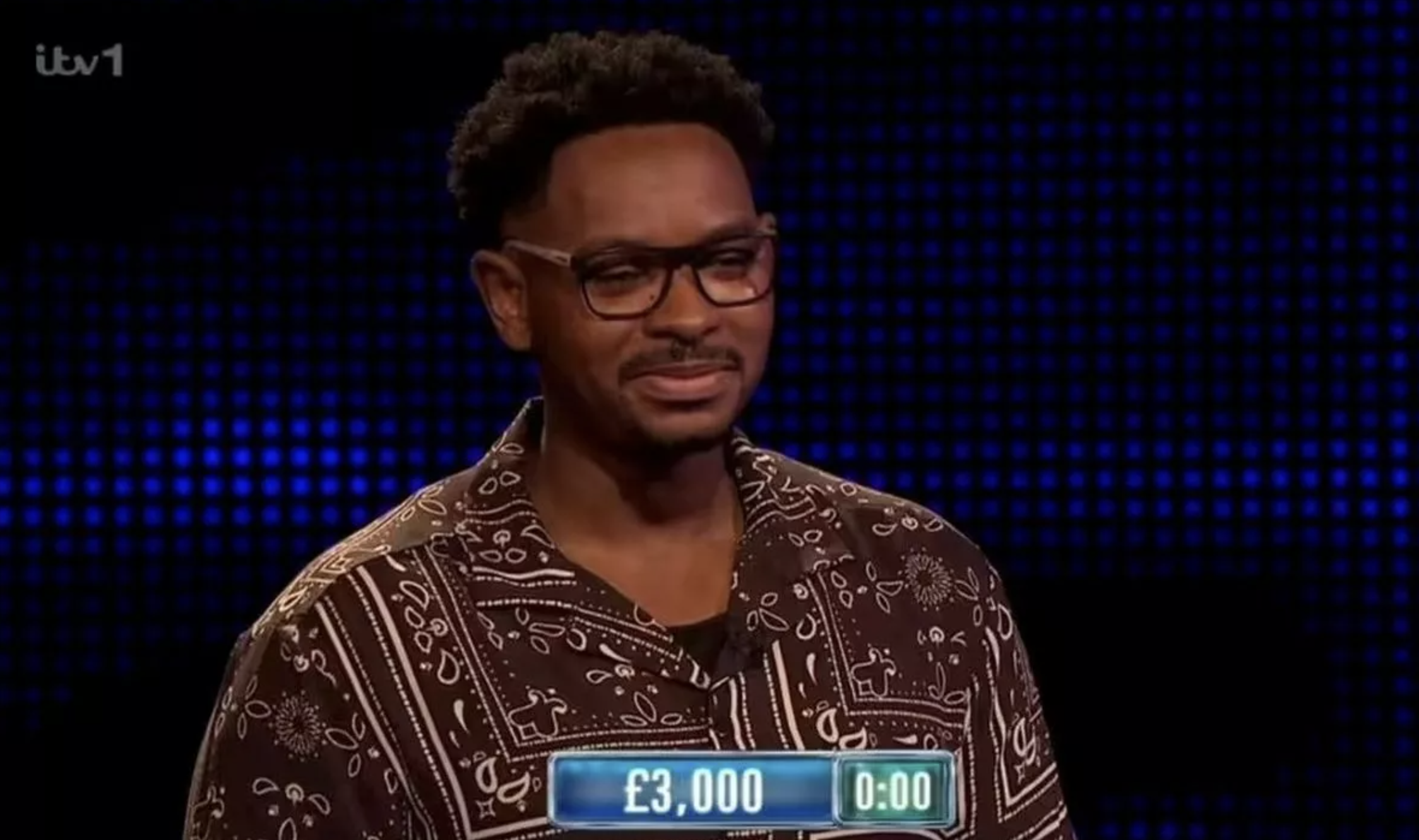 Jermaine was issued a warning after he ran out of time trying to answer a question. Photo / ITV