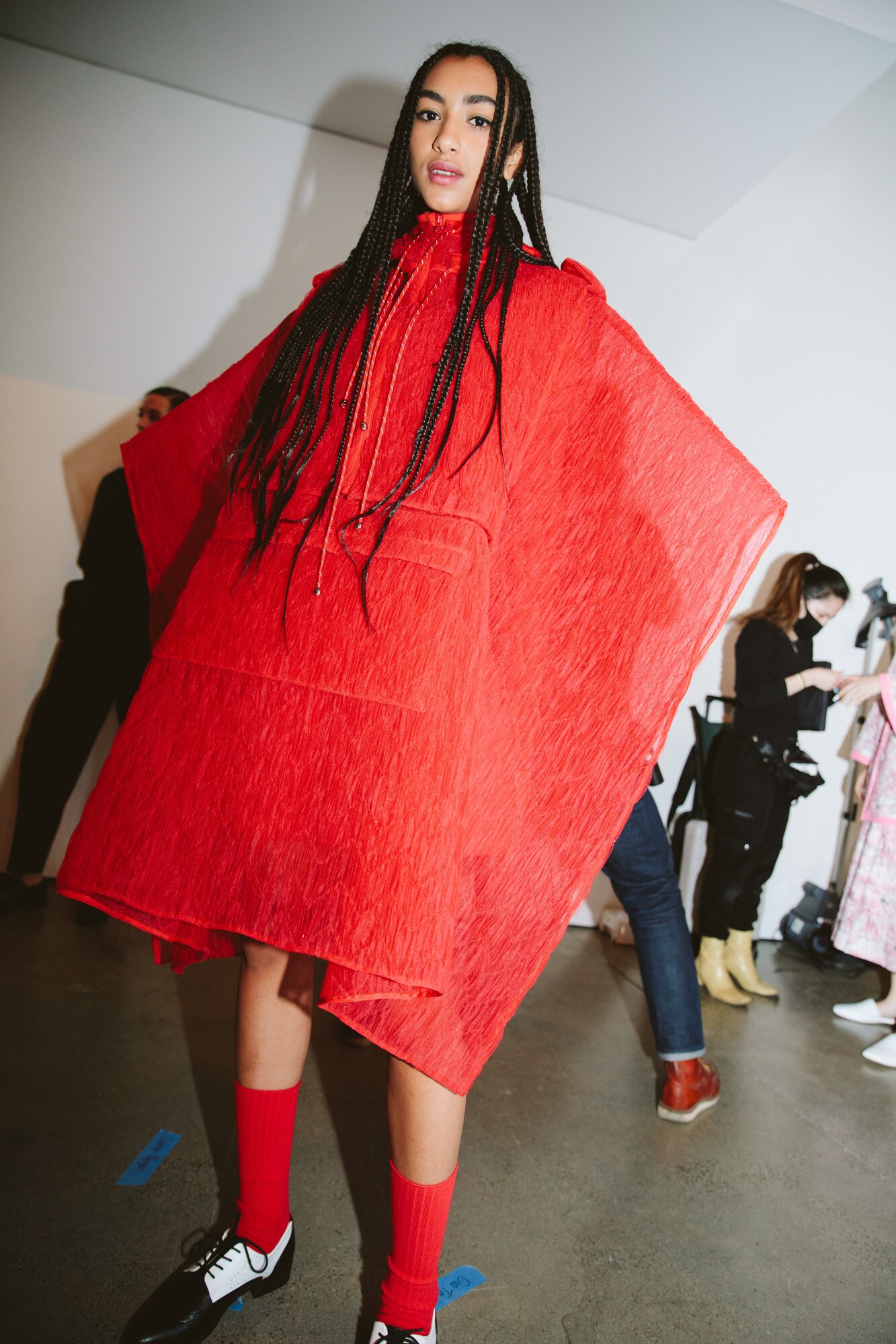  A model backstage at New York Fashion Week in Claudia Li.