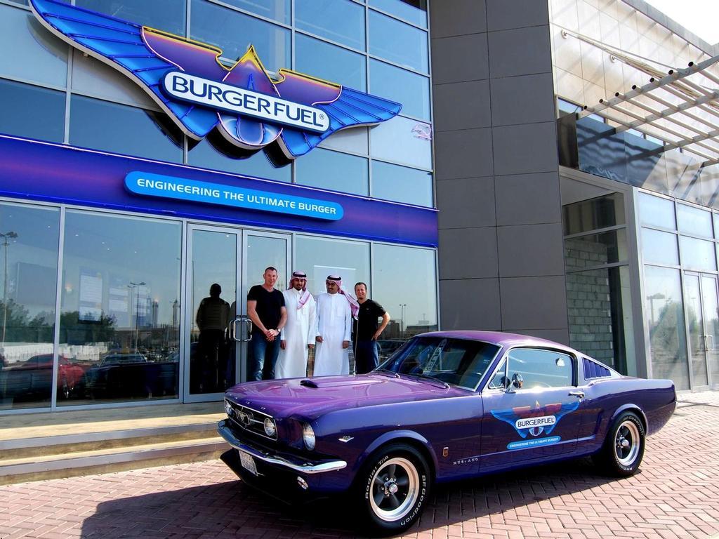 BurgerFuel Worldwide directors Josef Roberts (left) and Chris Mason (right) with Middle East master franchisee Abdulla Fouad Group directors Hamad Albuali and Sheikh Faisal.
