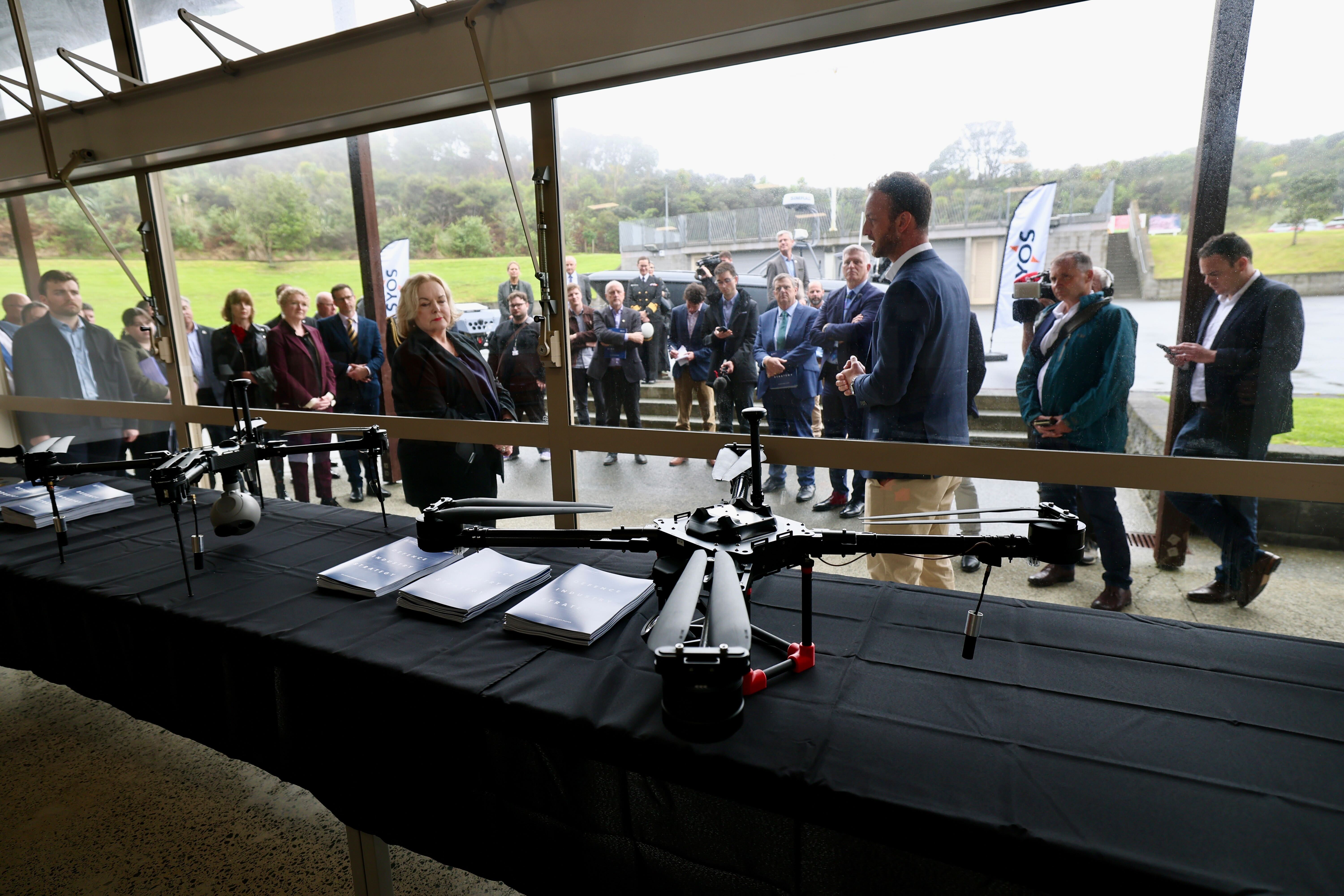 A drone from Bay of Plenty start-up Syos at the new Defence Industry Strategy launch. Photo / Dean Purcell