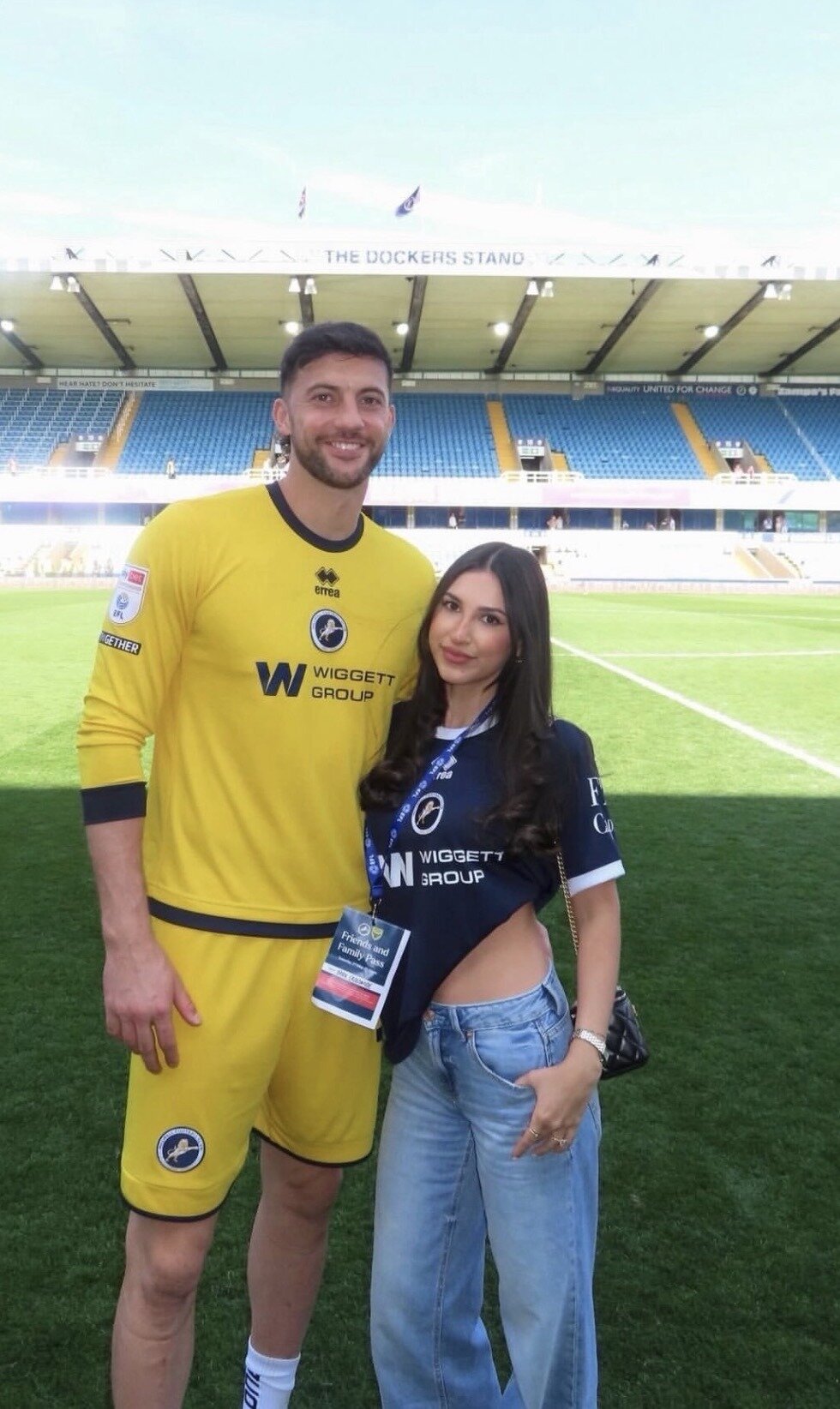 Maxime Crocombe and fiancee Yasmin Bright at Millwall Football Club. Photo / @Yasminbright 