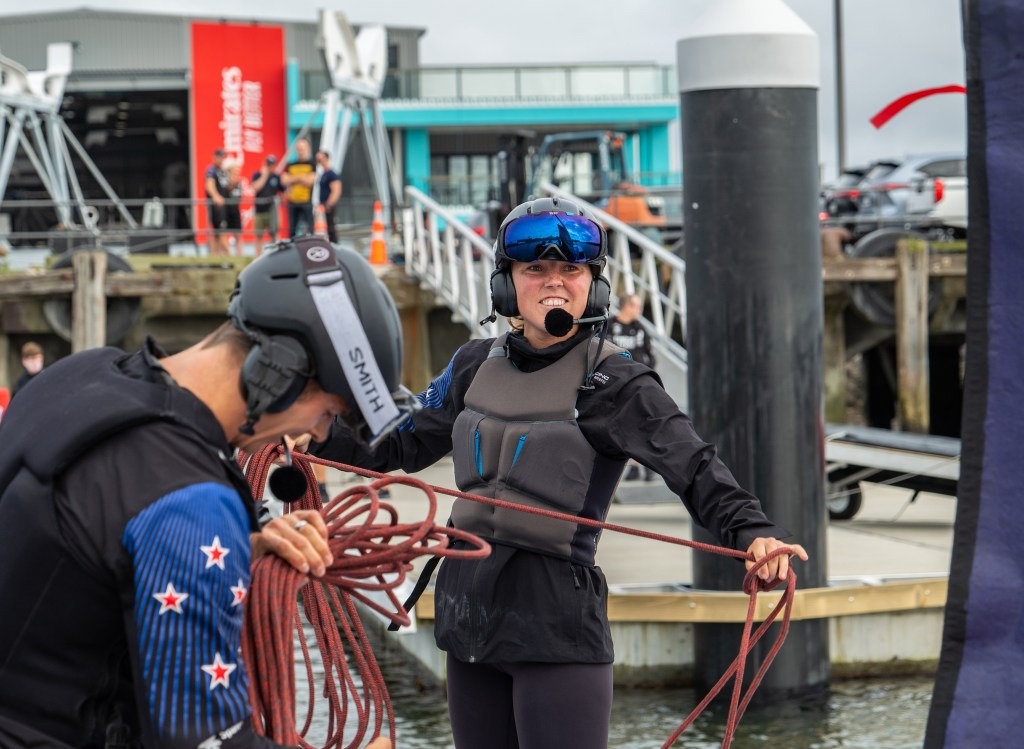 Liv Mackay was given a rare chance to drive the AC40 during Team NZ sailing in Auckland last year. Photo / Emirates Team New Zealand