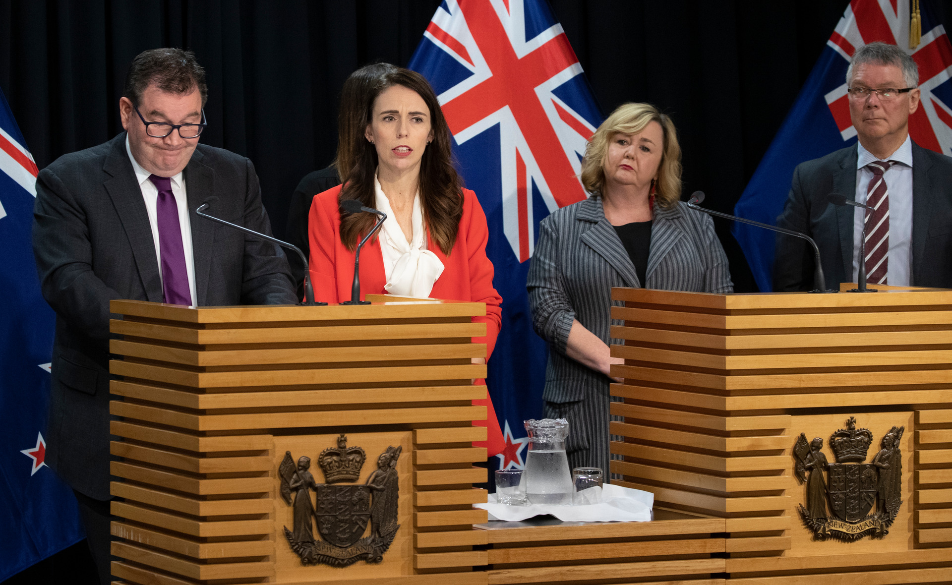 Prime Minister Jacinda Ardern and her colleagues announce the Goverment's move on housing affordability on Tuesday morning in the Beehive. Photo / Mark Mitchell.