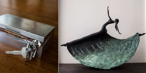 Silver cigarette box; Michelle Farrell’s Celestial Dance. Pictures / Guy Coombes.