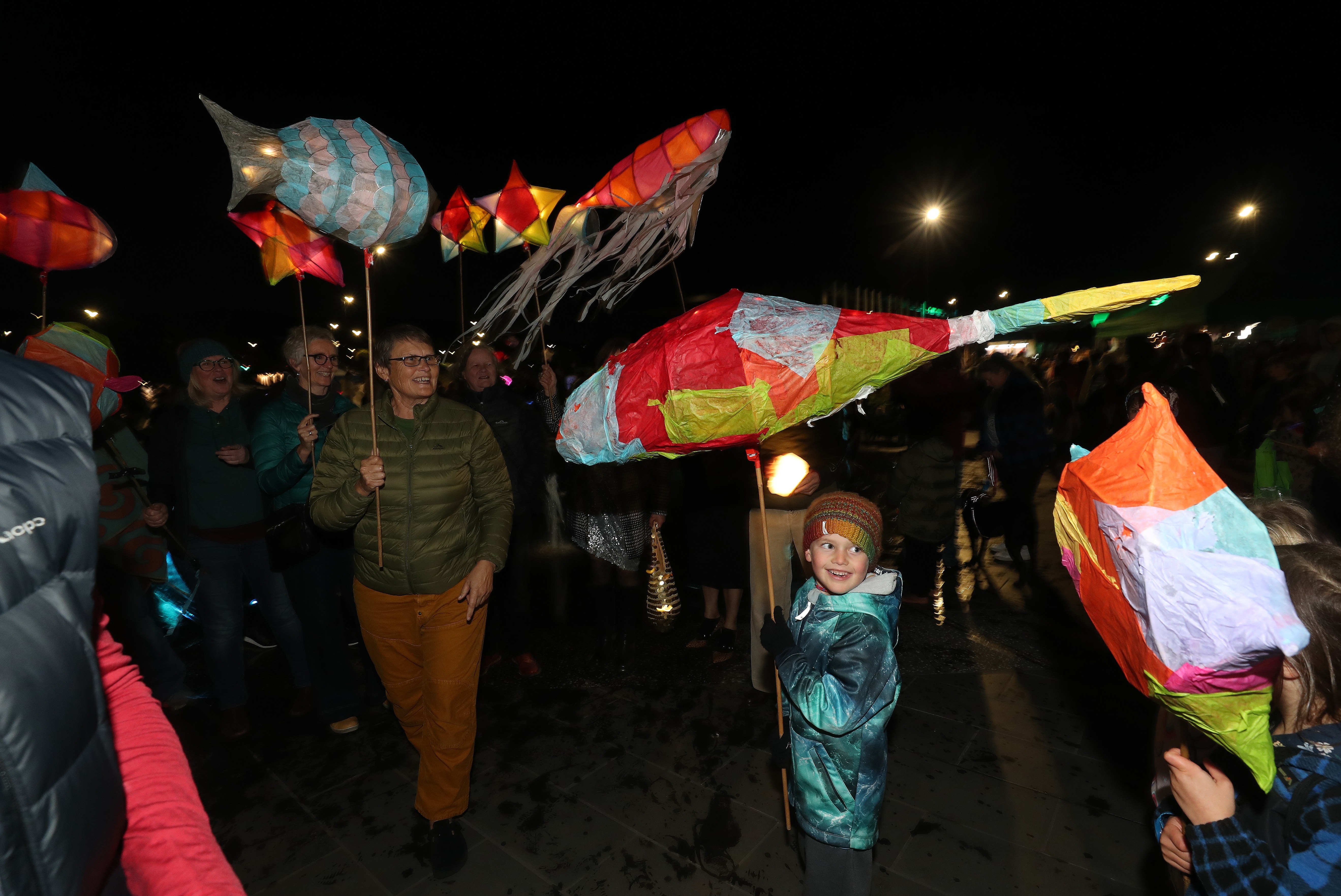 Seven-year-old Henri Rowsell was among those who made a cane and tissue 3D lantern, with a bit of help from his dad, for the Light and Lantern Parade. Photo / Michael Cunningham