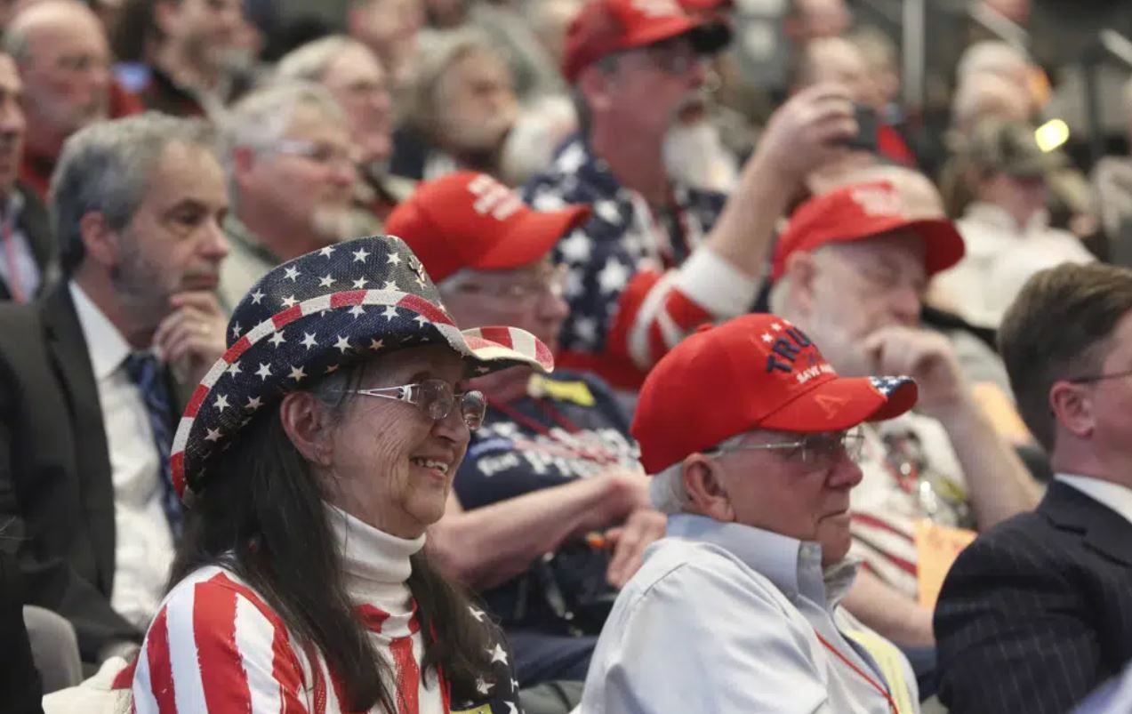 The crowd listens as former President Donald Trump speaks during the New Hampshire Republican State Committee 2023 annual meeting. Photo / AP